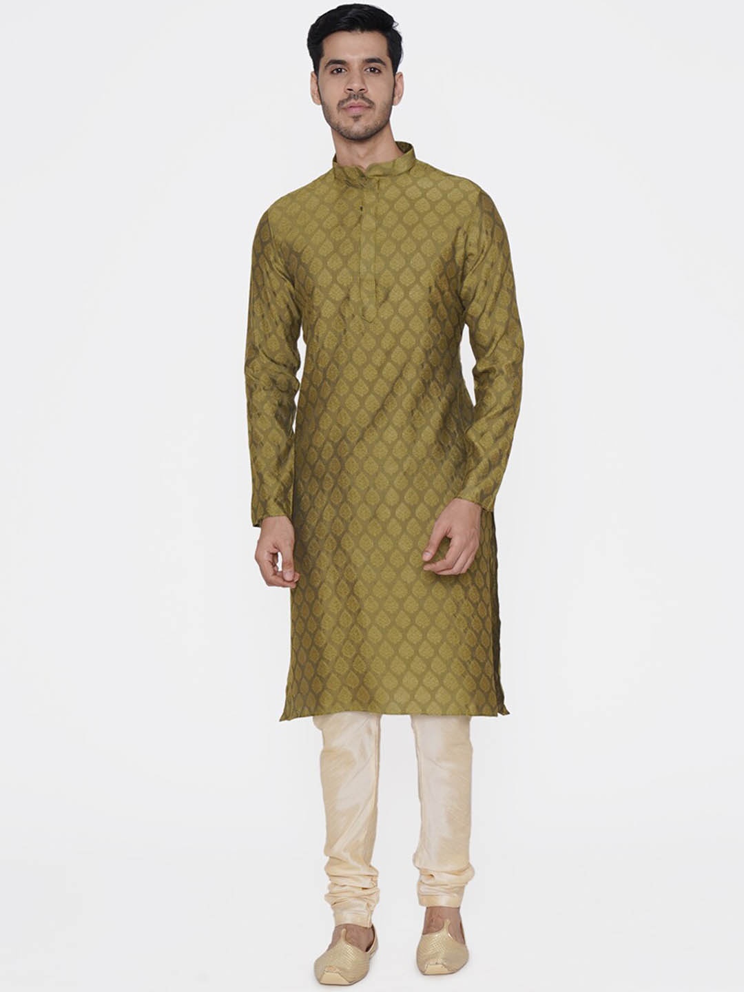 

TABARD Men Olive Green & Beige Jaquard Printed Kurta with Churidar