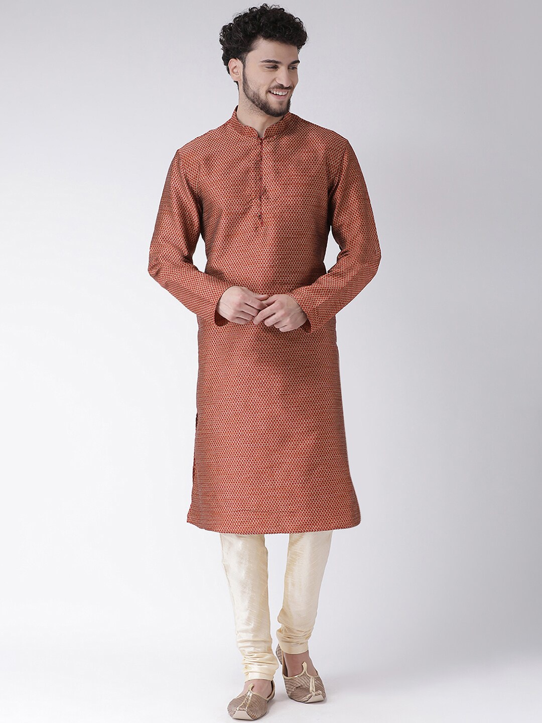 

TABARD Men Red & Beige Jacquard Printed Straight Kurta with Churidar