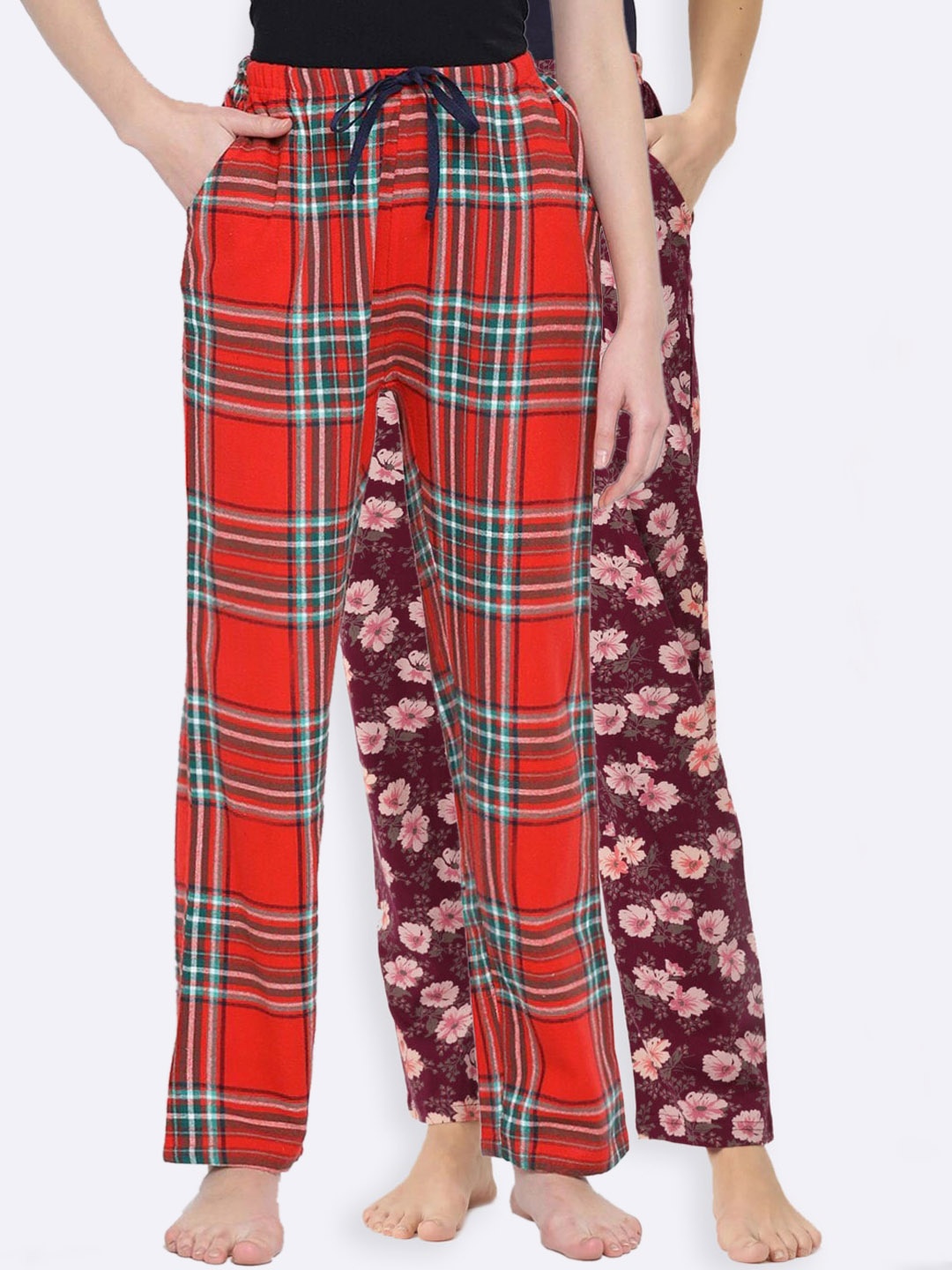 

Kanvin Women Pack of 2 Pure Cotton Lounge Pants, Maroon