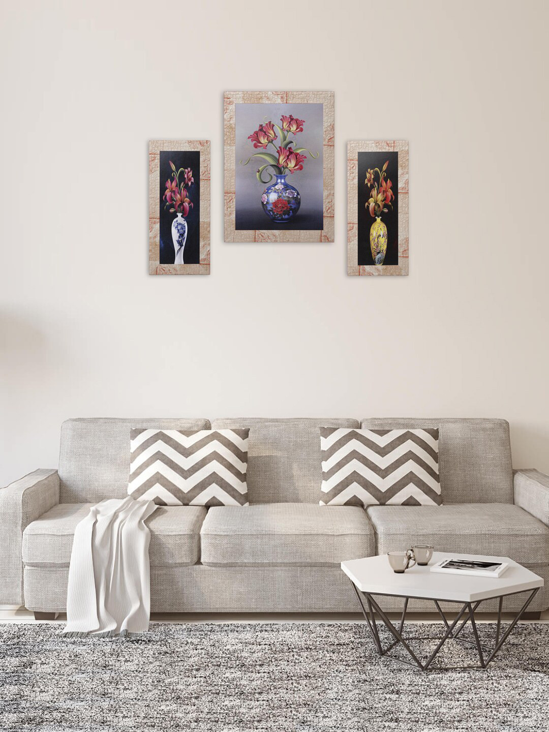 

Indianara Set of 3 Digital Printed Flowers in Vases Framed Wall Arts, Multi