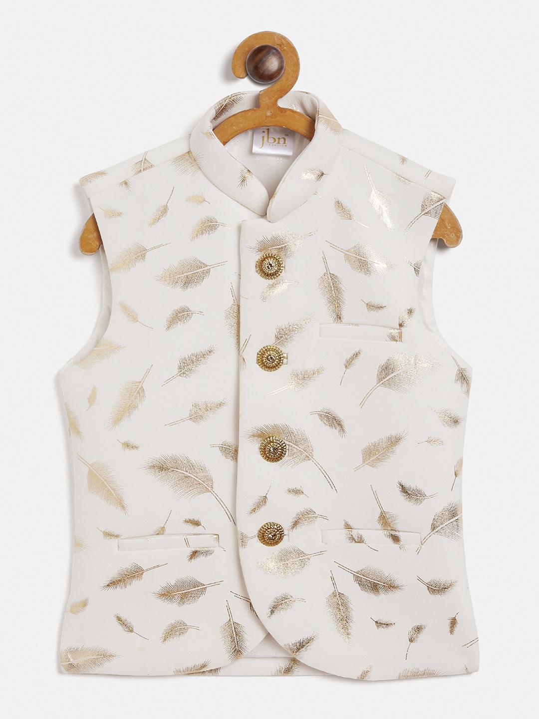 

VASTRAMAY Boys White & Brown Woven Printed Nehru Jacket