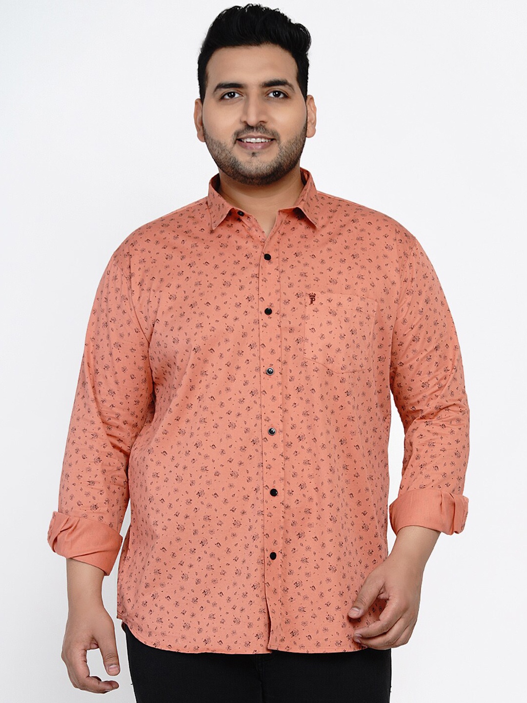 

John Pride Men Peach-Coloured & Black Regular Fit Printed Casual Shirt