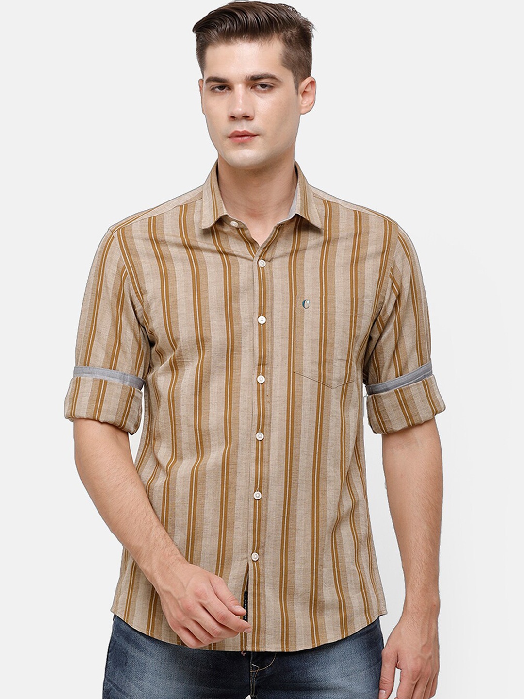 

CAVALLO by Linen Club Men Brown Regular Fit Striped Casual Shirt