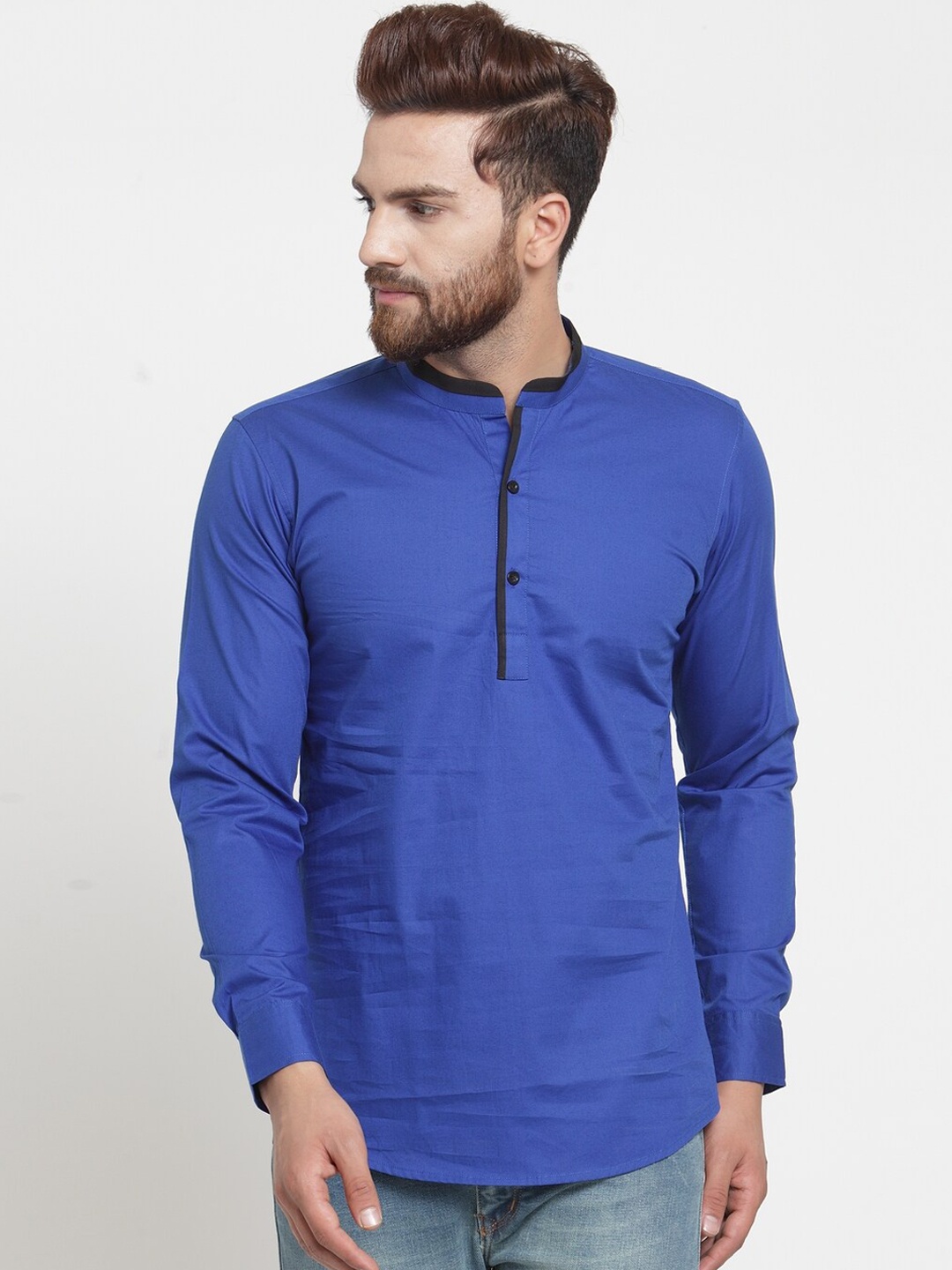 

Purple State Men Blue Cotton Straight Kurta