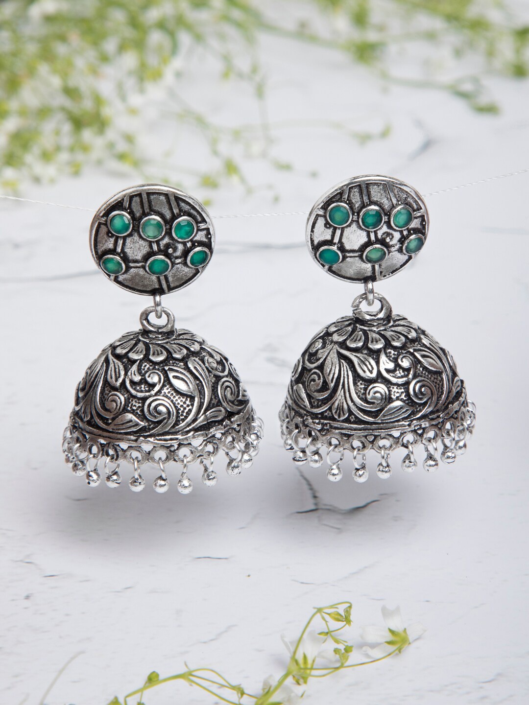 

INDYA Silver-Plated Dome Shaped Jhumkas