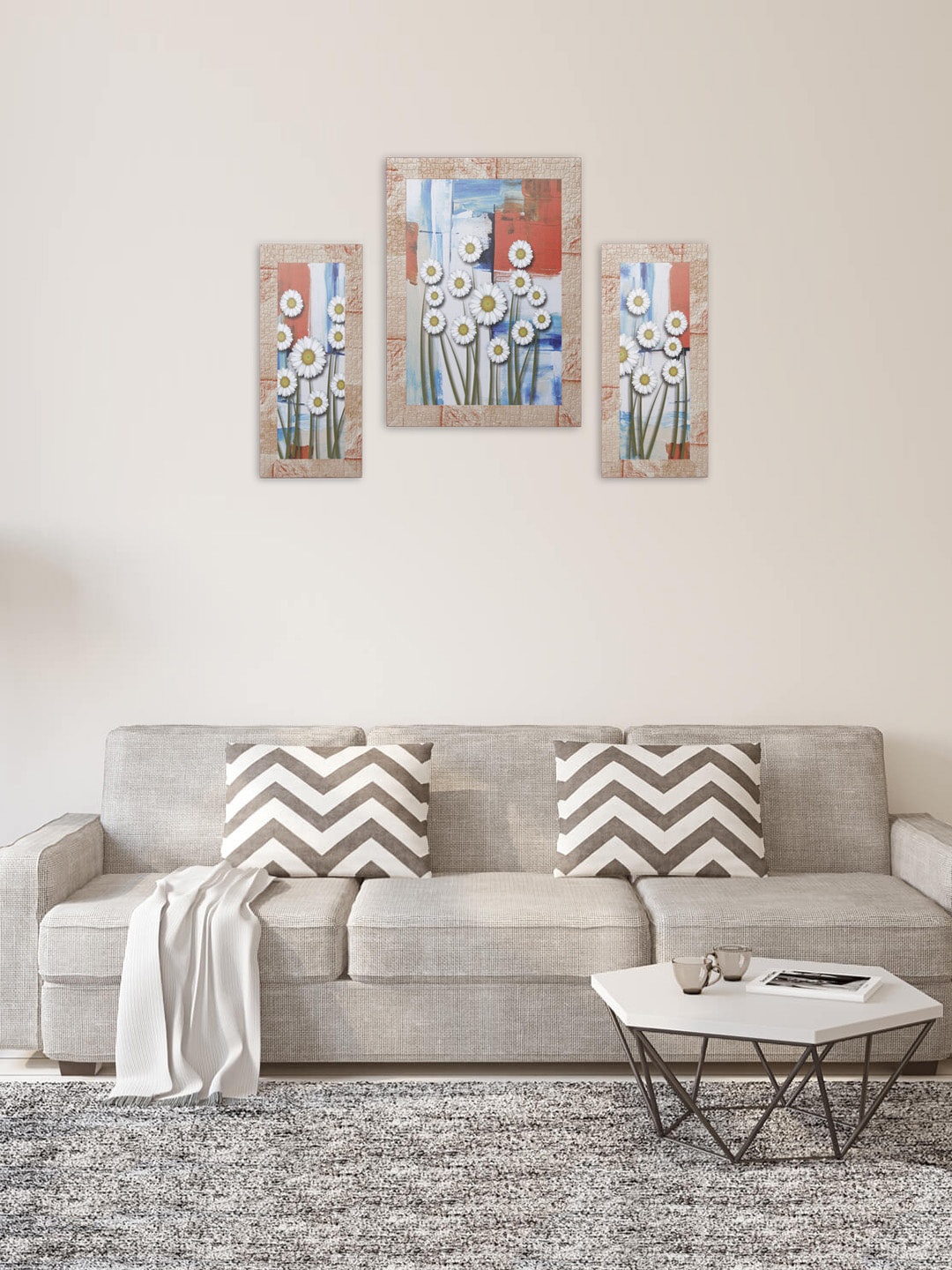 

Indianara Set Of 3 Digitally Printed Flowers Framed Art Prints, Blue
