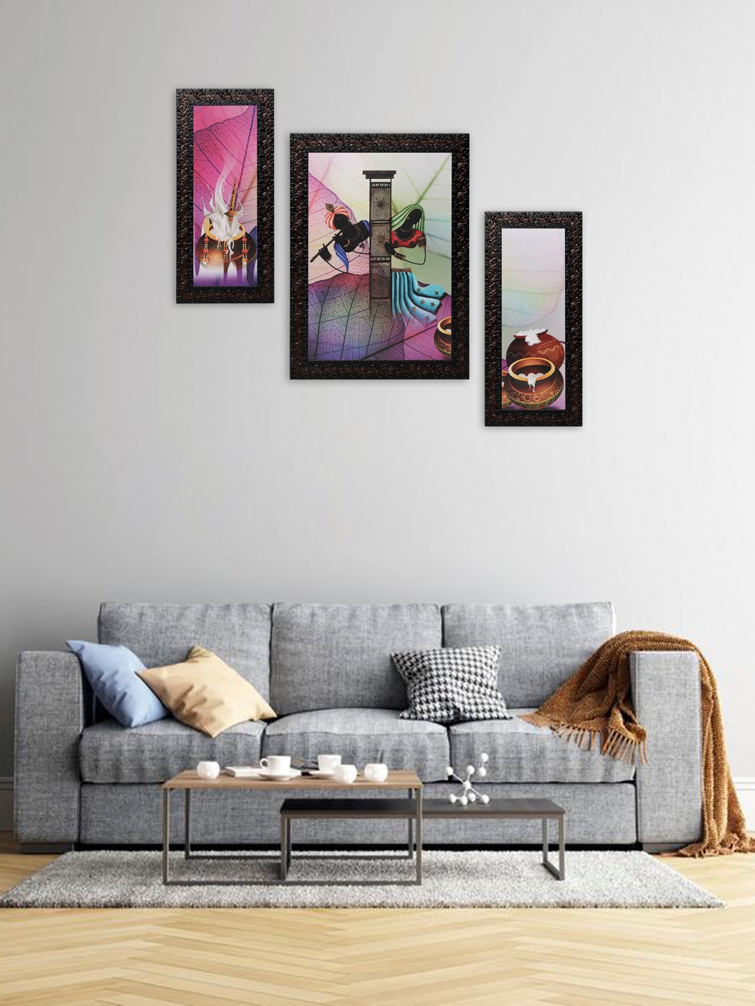 

Indianara Set Of 3 Pink & Blue Digitally Printed Radha Krishna Framed Wall Art