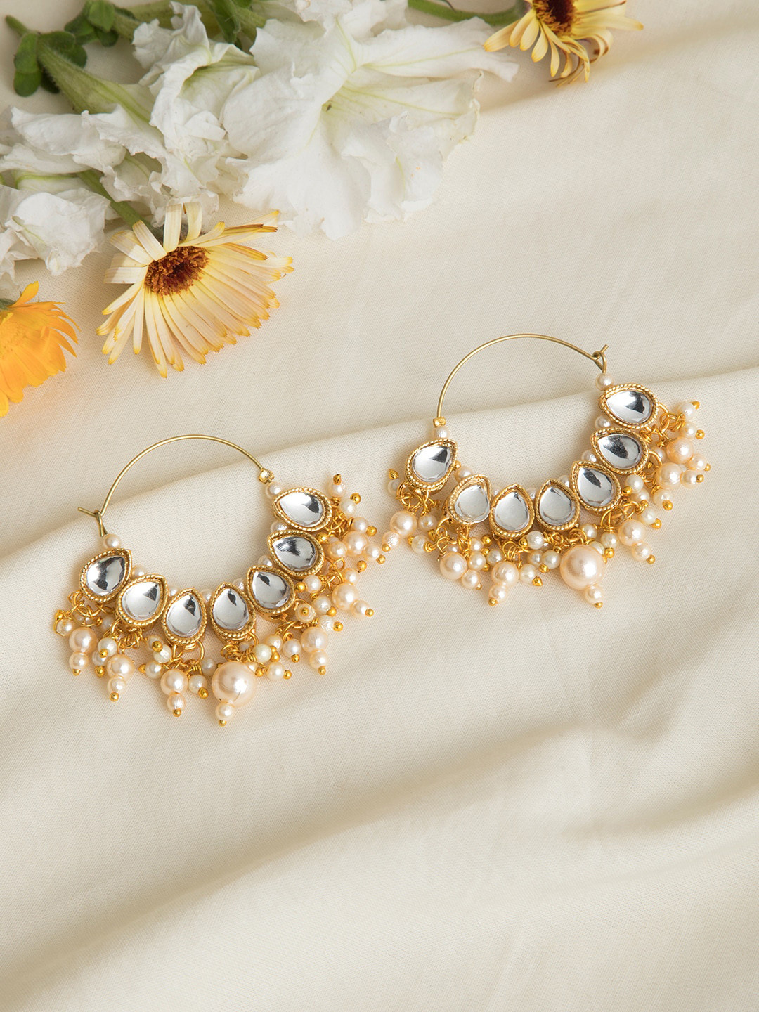 

INDYA Gold-Plated & White Classic Hoop Earrings