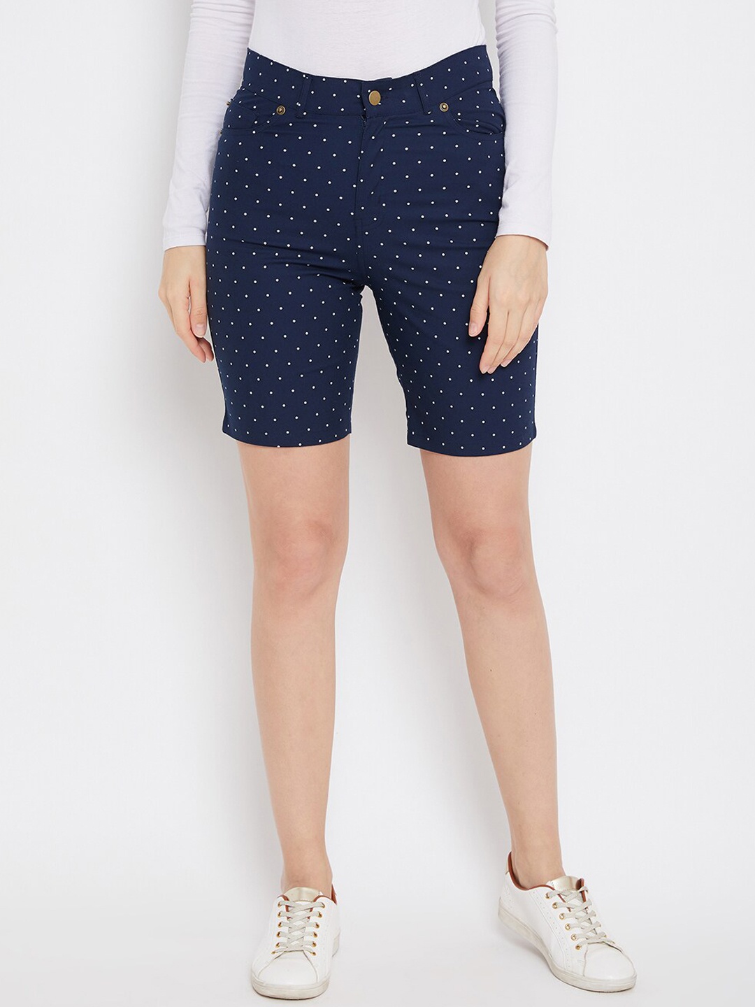 

Hypernation Women Navy Blue Printed Slim Fit Regular Shorts