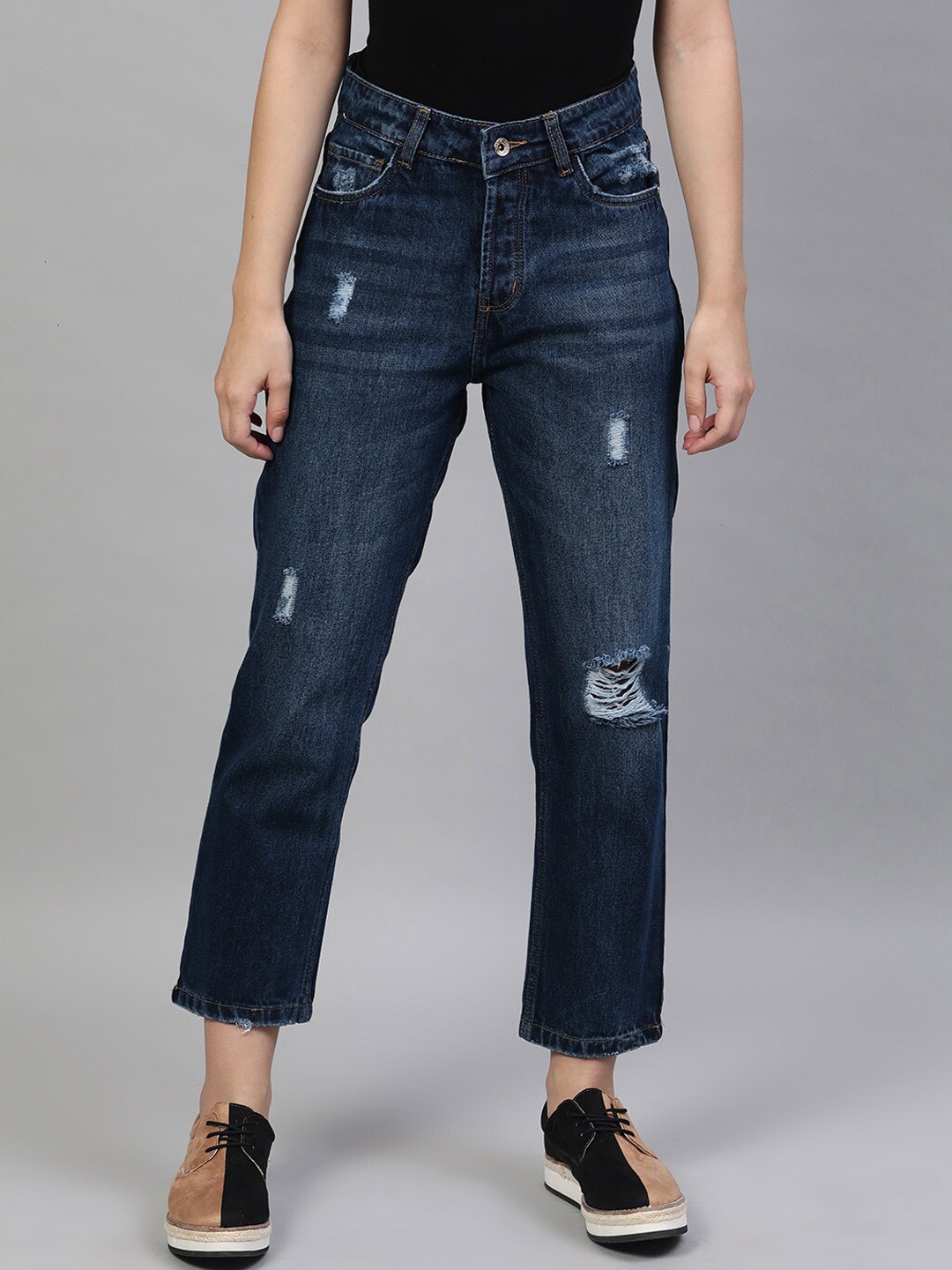 

STREET 9 Women Blue Straight Fit Mid-Rise Mildly Distressed Jeans
