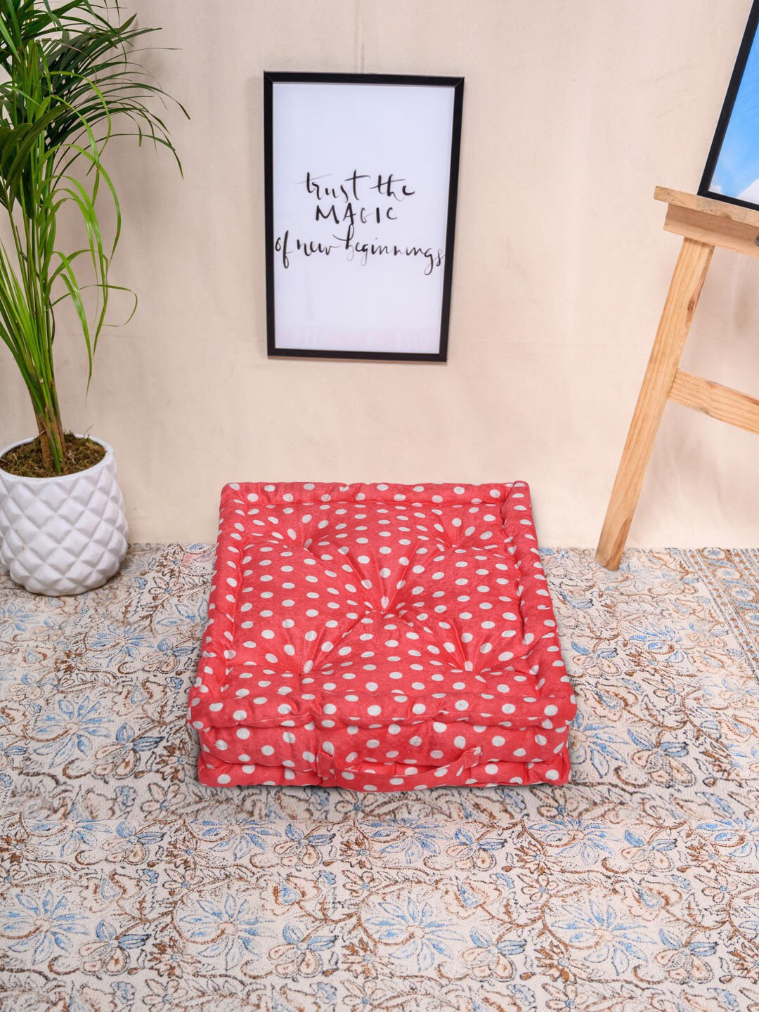 

HOSTA HOMES Red Digitally Printed Velvet Cotton Filled Chair Pad
