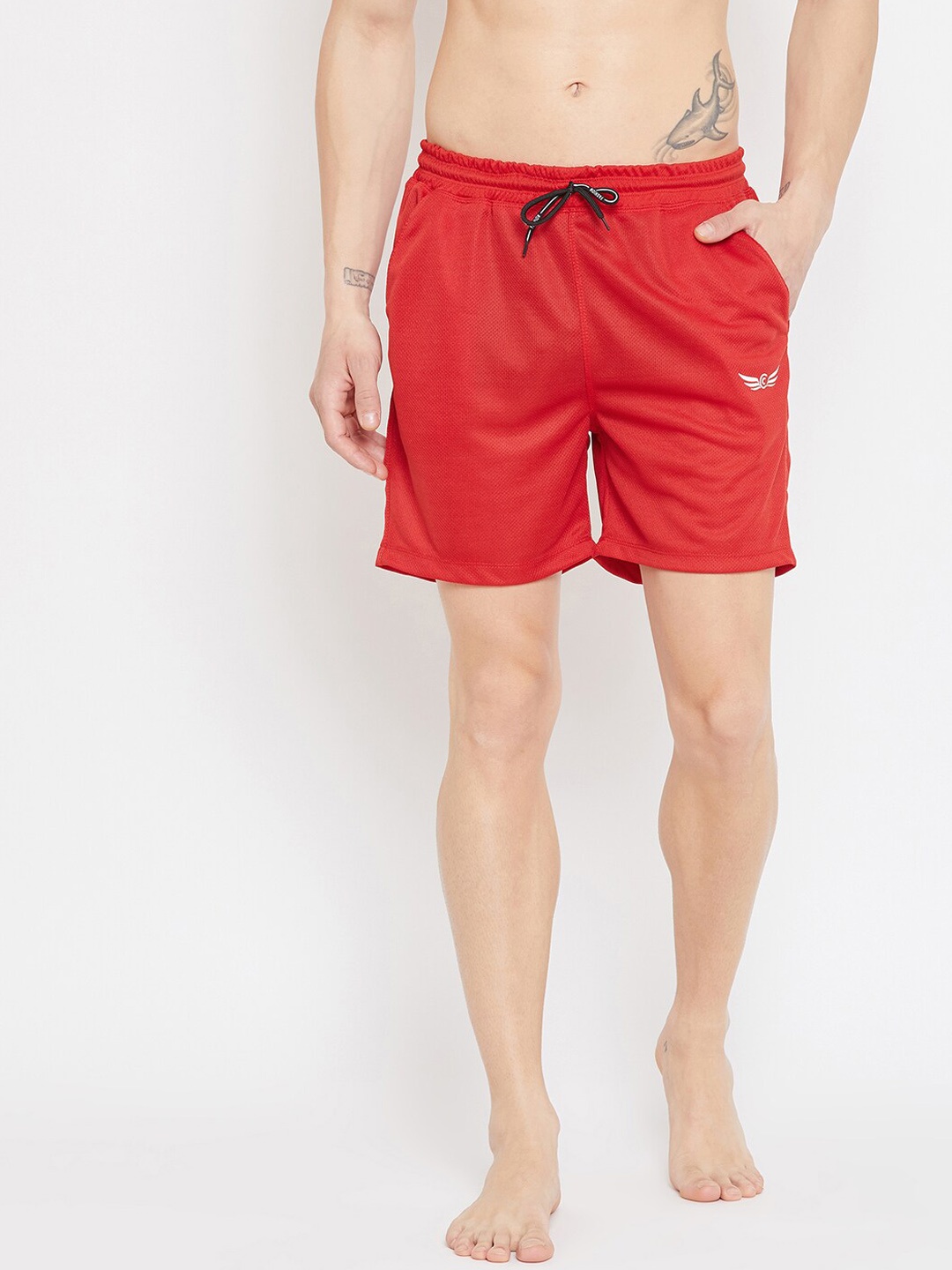 

CHROME & CORAL Men Red Solid Lounge Shorts