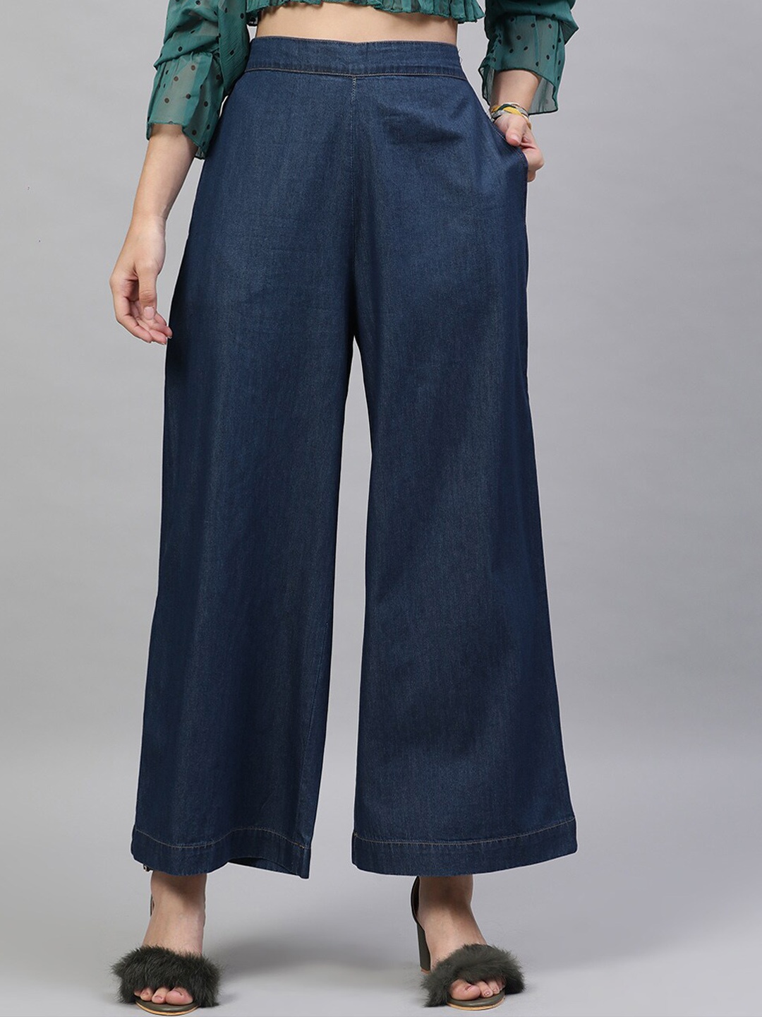 

STREET 9 Women Blue Loose Fit Solid Parallel Trousers