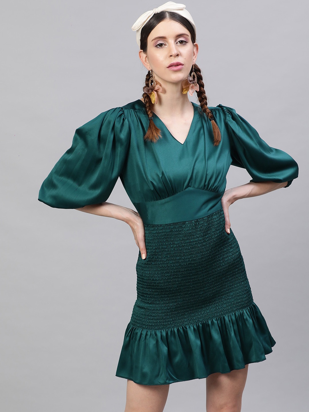 

STREET 9 Women Green Solid Drop-Waist Dress