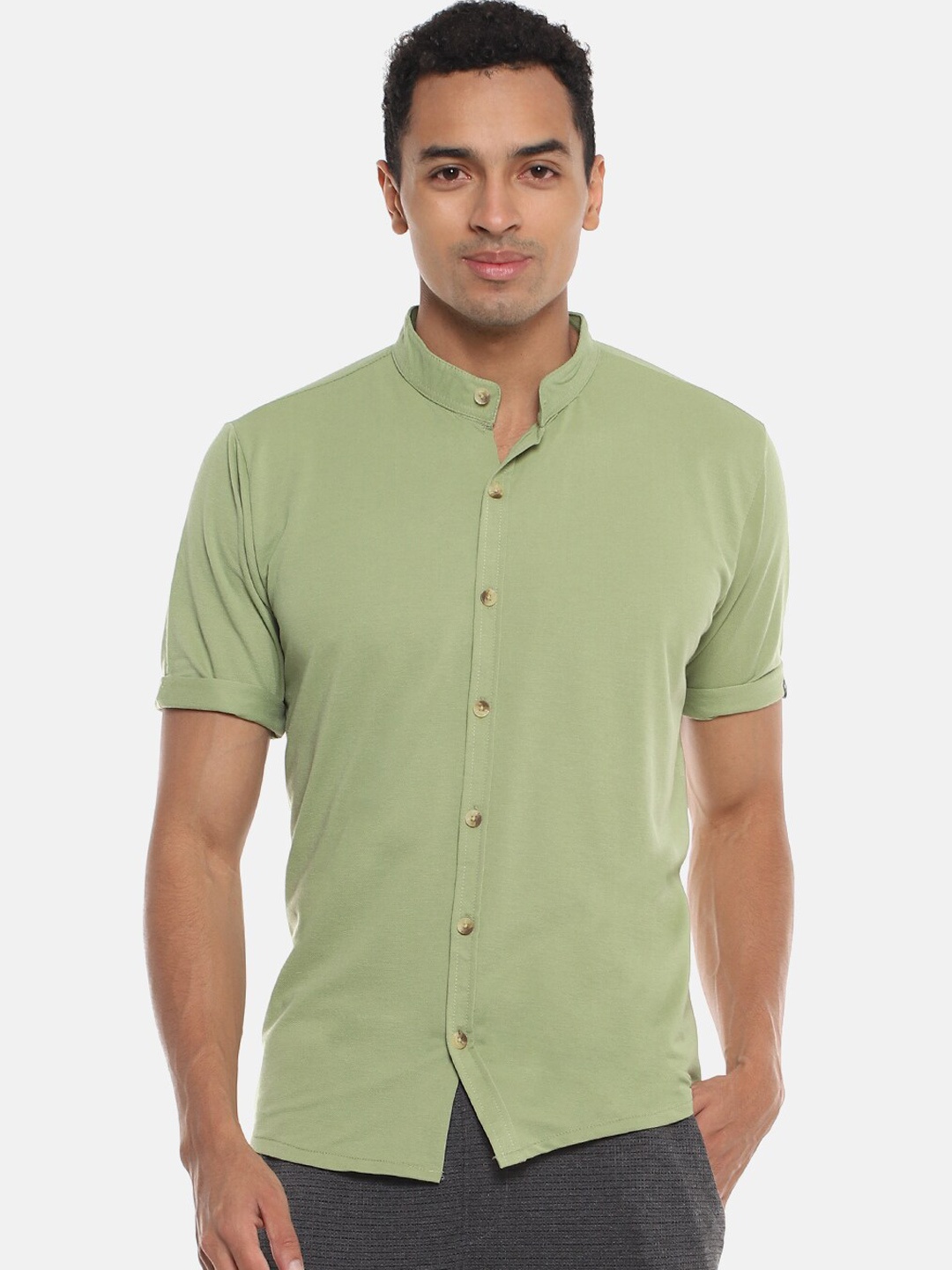 

Campus Sutra Men Green Regular Fit Knitted Casual Shirt
