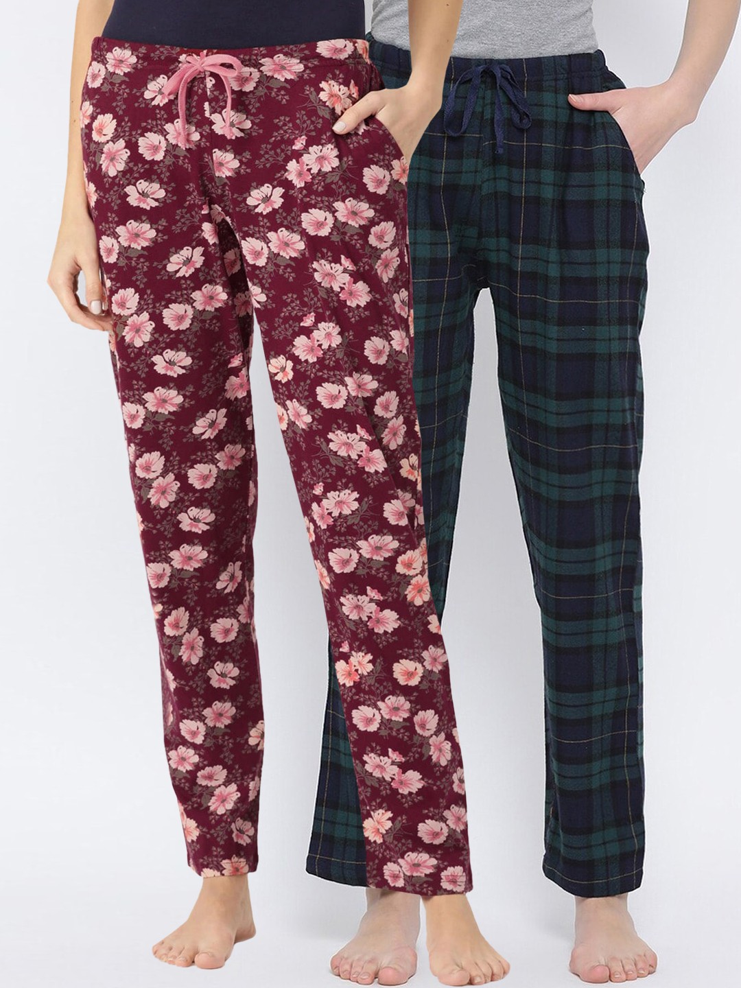 

Kanvin Women Pack of 2 Pure Cotton Lounge Pants, Maroon