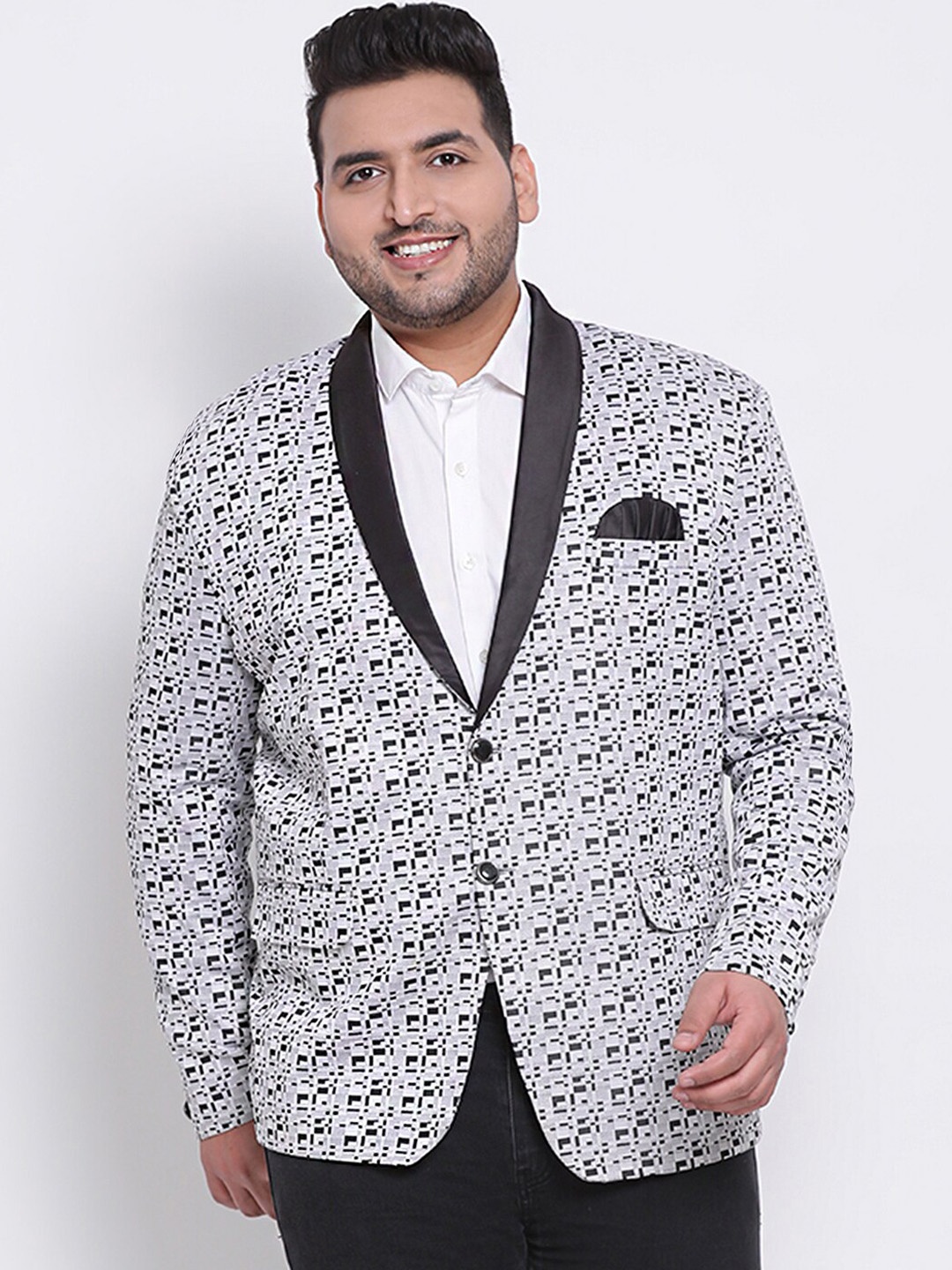 

Hangup Men Grey & Black Jacquard Single-Breasted Tuxedo
