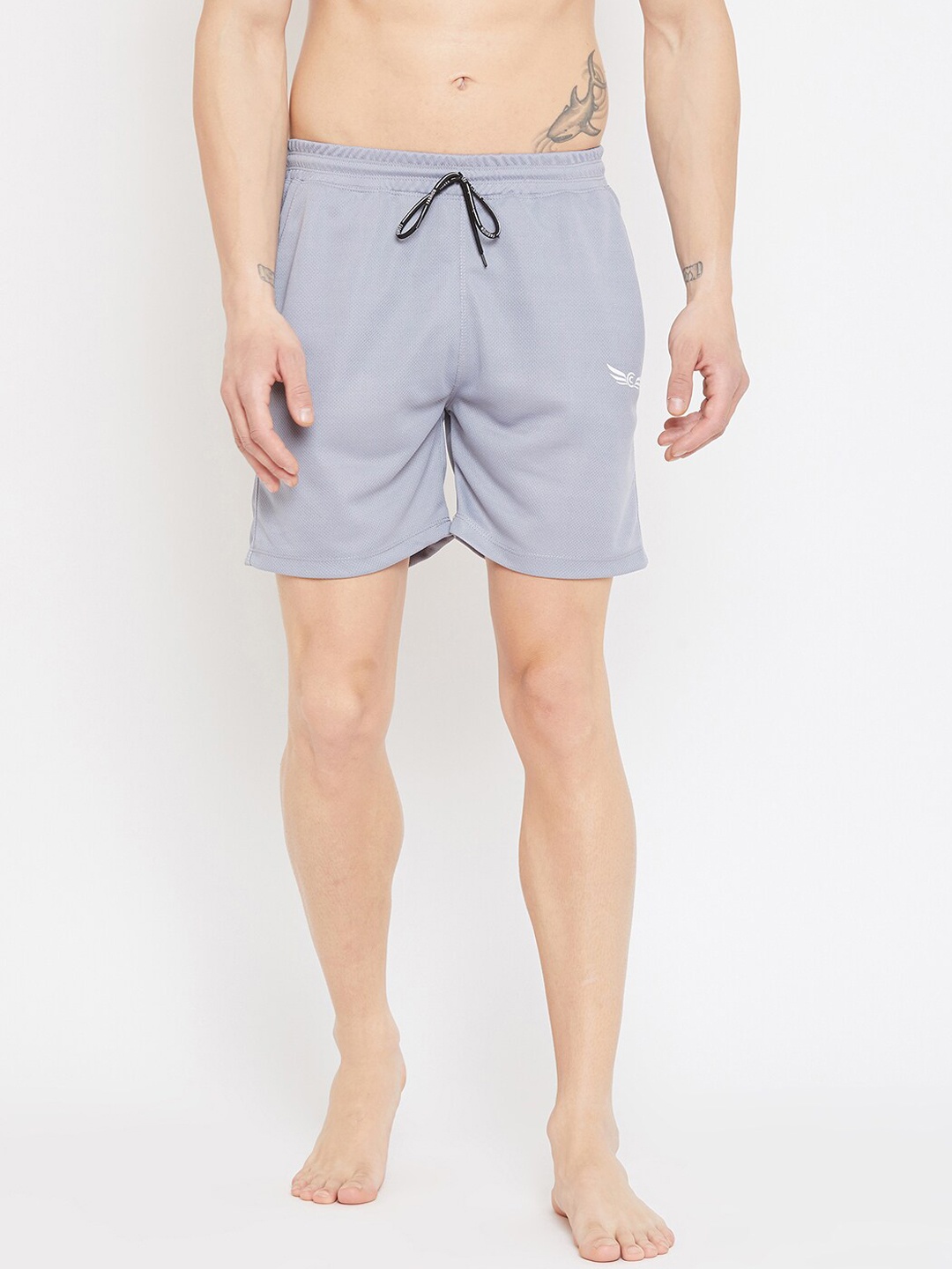 

CHROME & CORAL Men Grey Solid Lounge Shorts