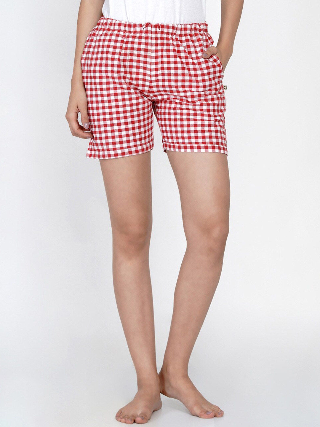 

FABNEST Women Red Checked Regular Fit Regular Shorts