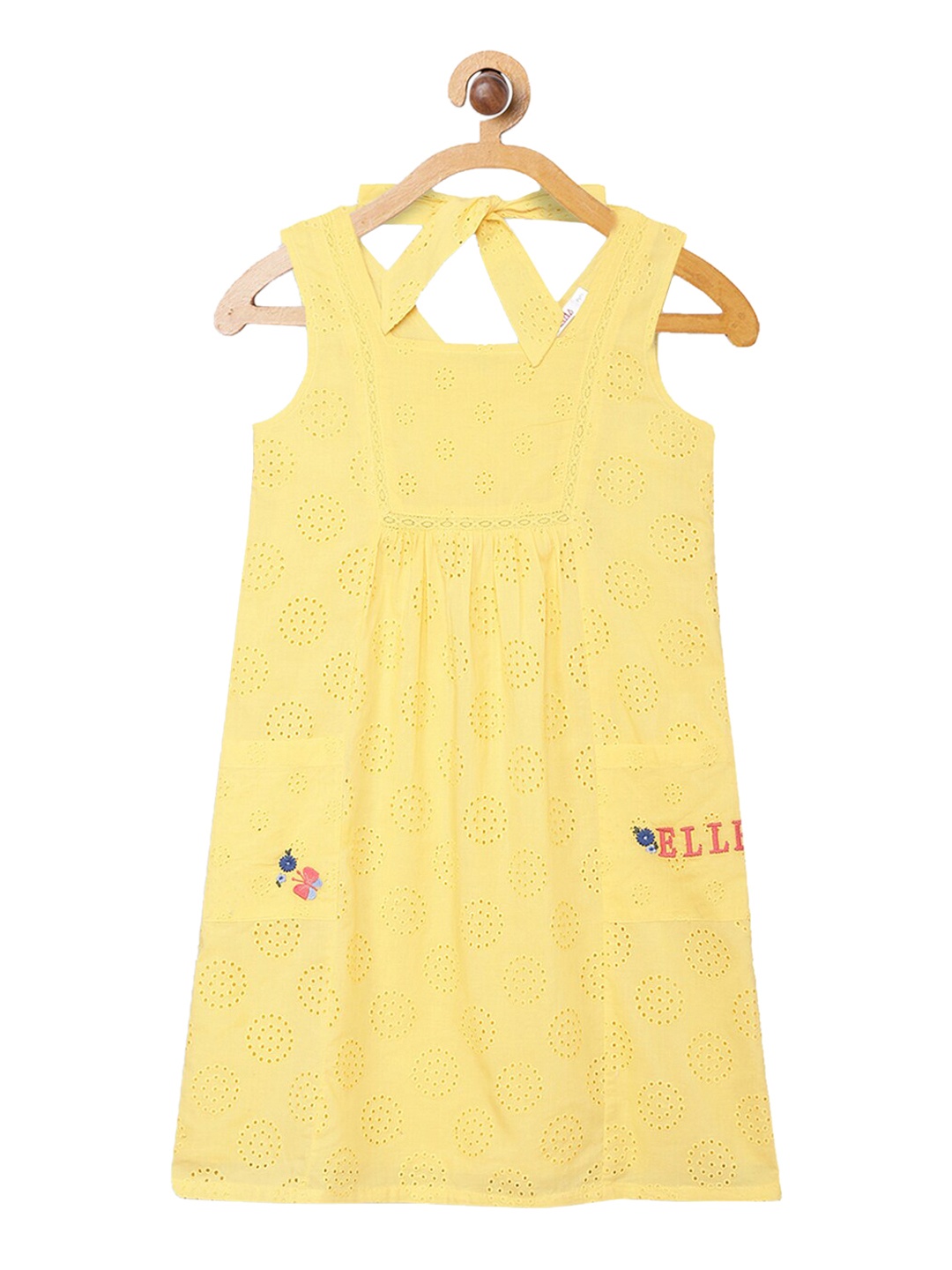 

ELLE Girls Yellow Self Design A-Line Dress