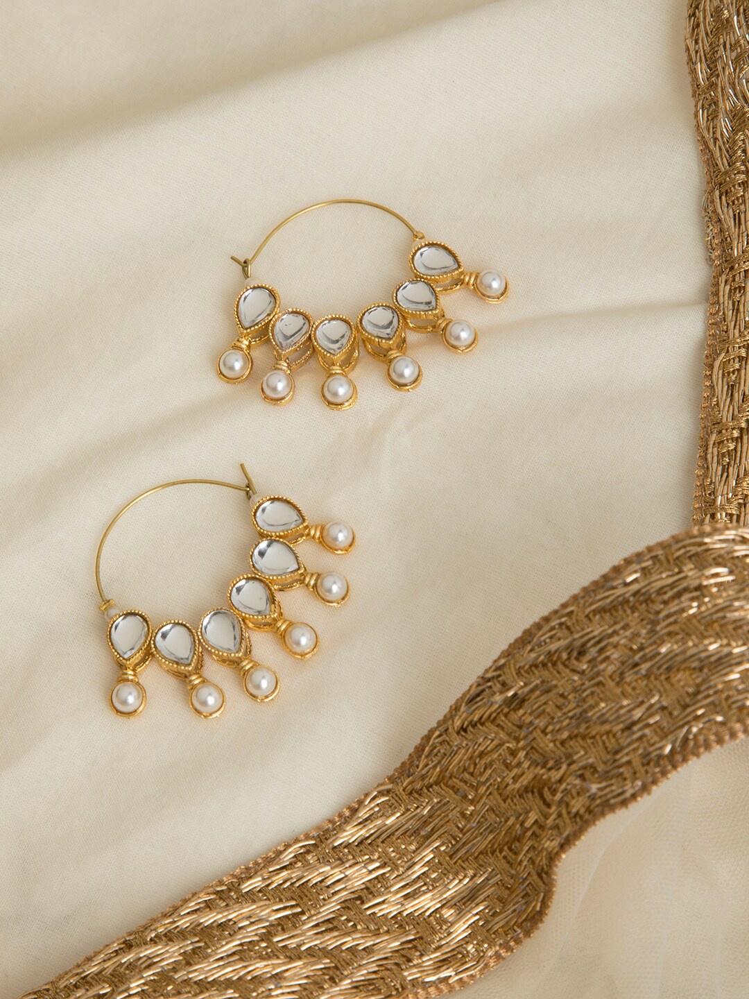 

INDYA Gold-Plated & White Classic Hoop Earrings
