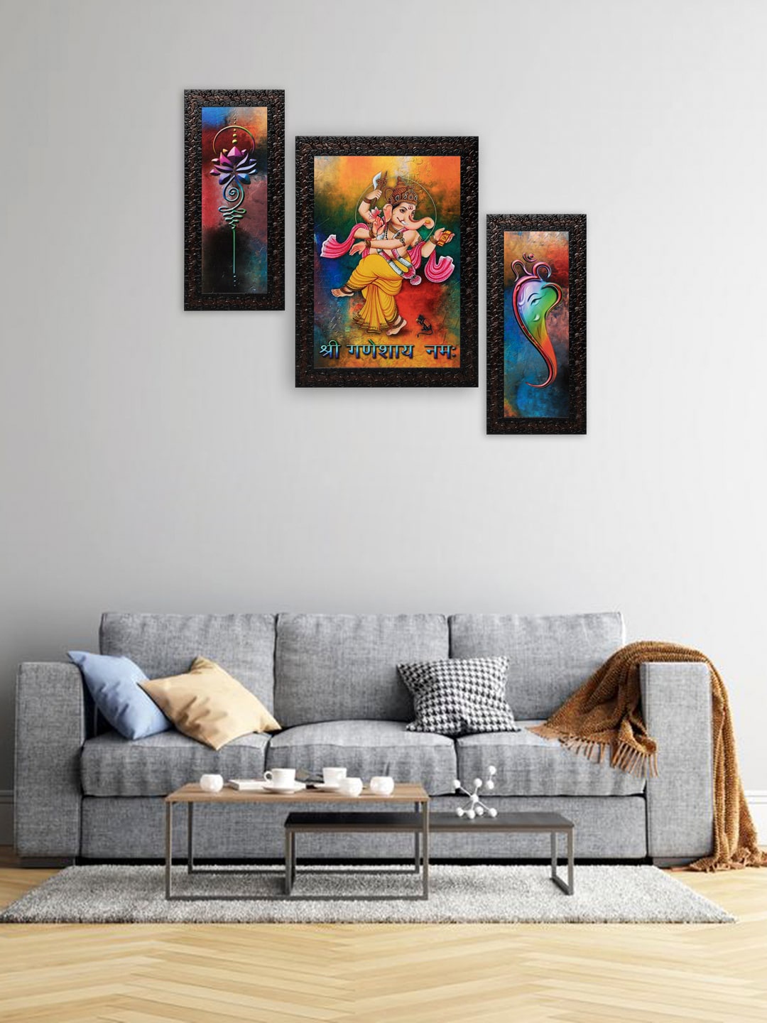 

Indianara Set of 3 Multicoloured Lord Ganesha Framed Wall Paintings without Glass, Multi
