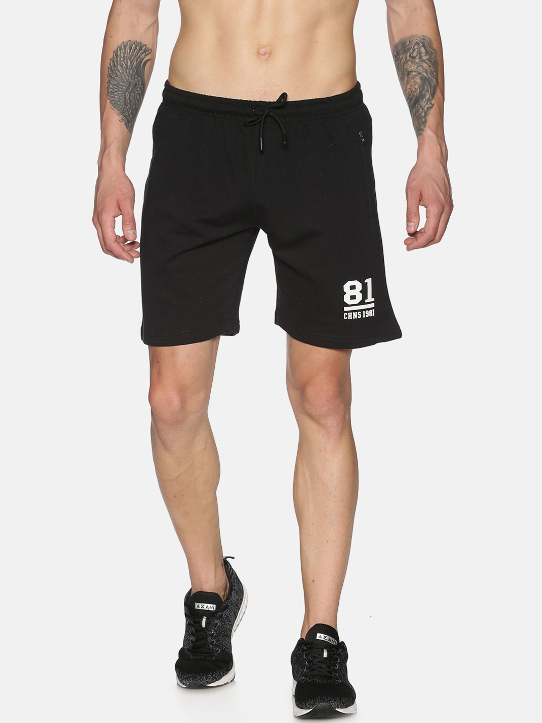 

Chennis Men Black Printed Slim Fit Sports Shorts