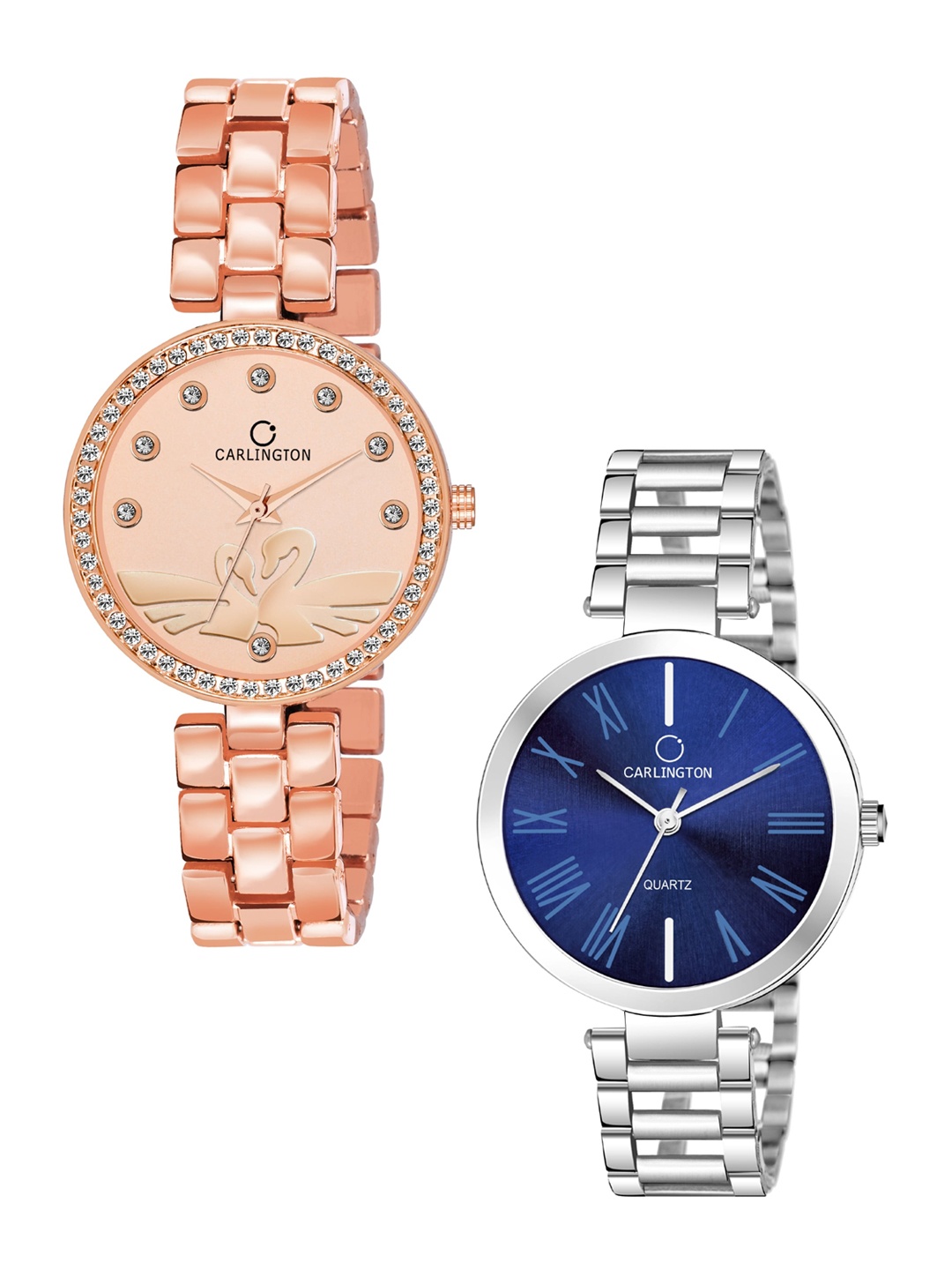 

CARLINGTON Unisex His & Her Rose Gold-Toned & Blue Analogue Watch Gift Set