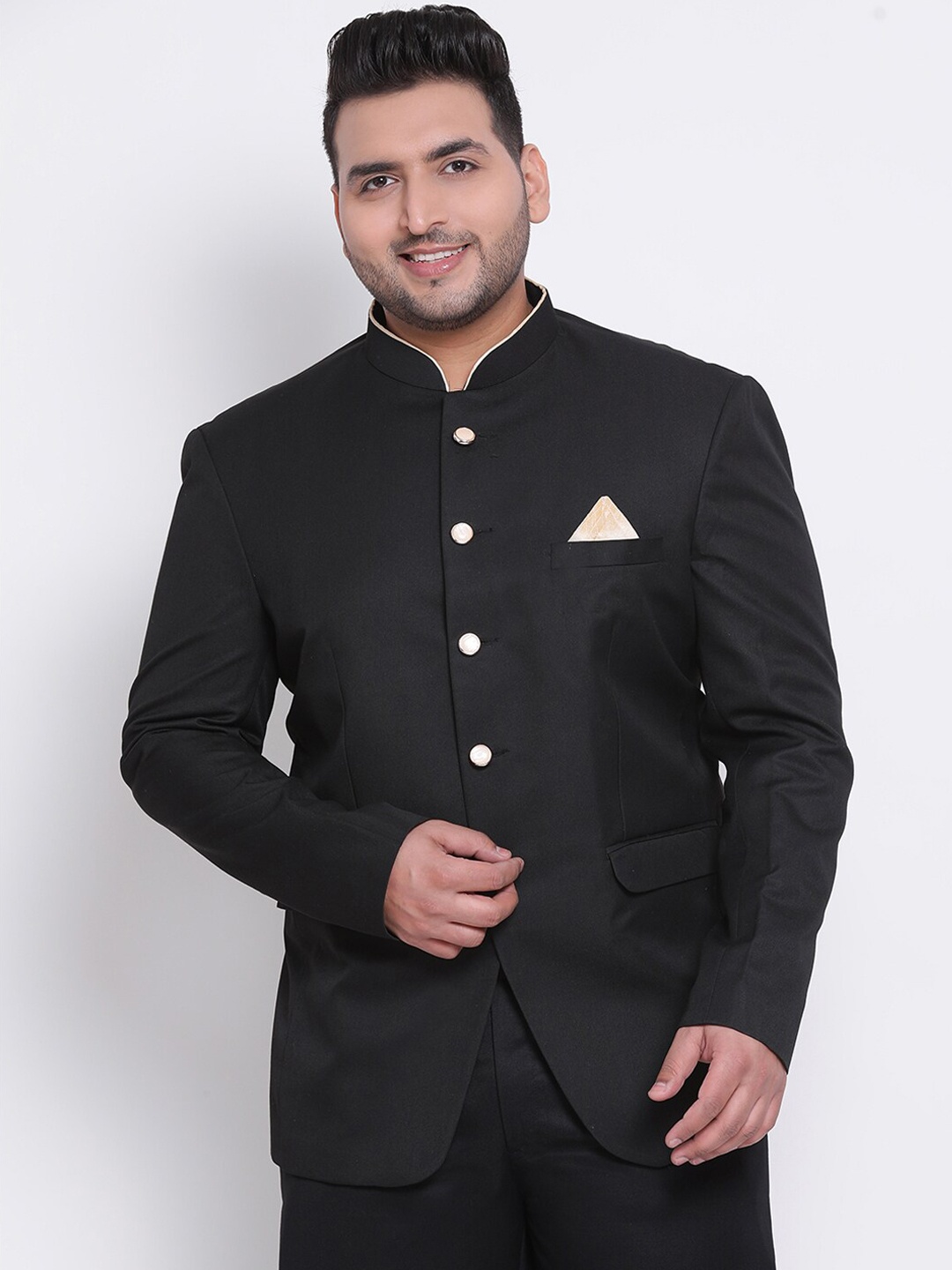 Hangup Men Black Solid Single-Breasted Bandhgala Blazer