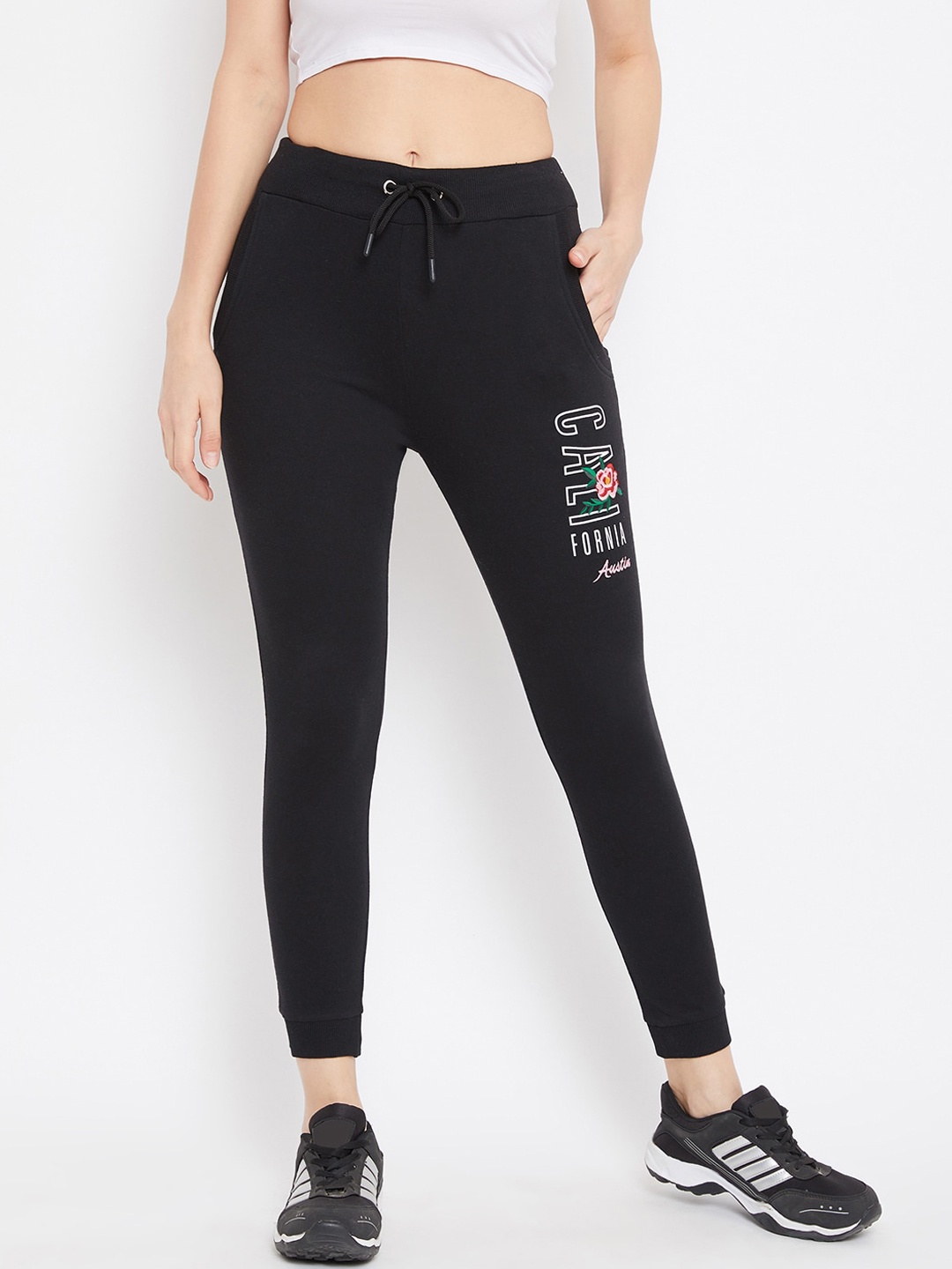 

Austin wood Women Black Solid Slim-Fit Cotton Joggers