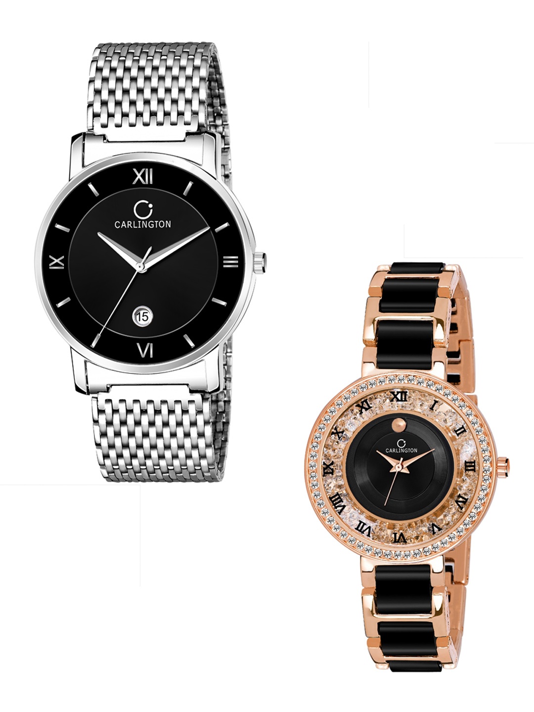 

CARLINGTON Unisex His & Her Black Analogue Watch Gift Set