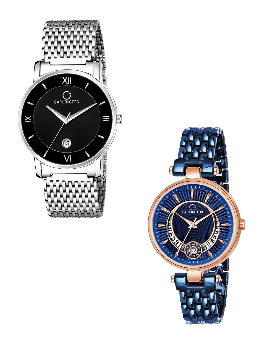 

CARLINGTON Unisex Set Of 2 Multicoloured Analogue Watches G02 Mesh & Bella Blue, Multi