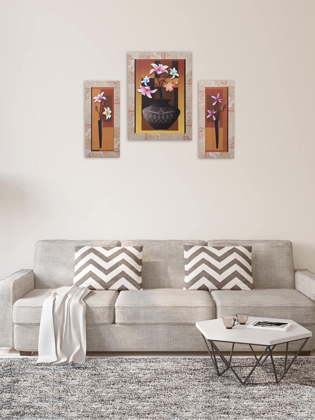 

Indianara Set Of 3 Beige & Brown Flowers in Vases Framed Wall Art