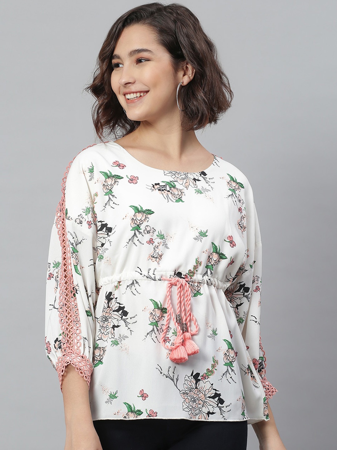 

KASSUALLY Off White Floral Georgette Regular Top