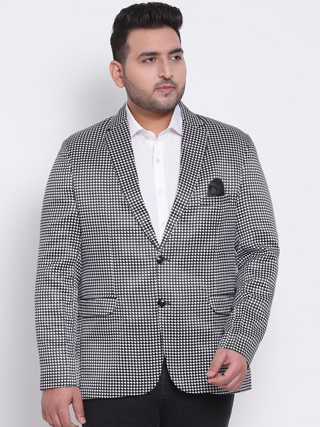 

Hangup Men White & Black Printed Single-Breasted Party Blazer
