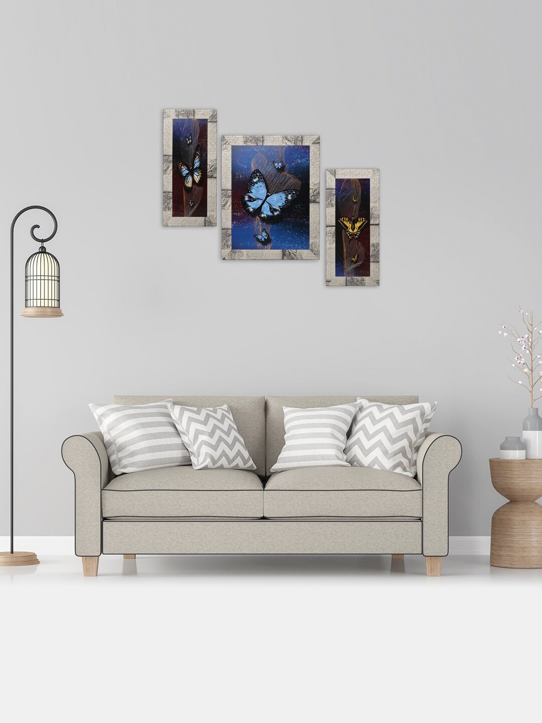 

Indianara Set Of 3 Digital Butterflies Printed Framed Wall Paintings, Grey