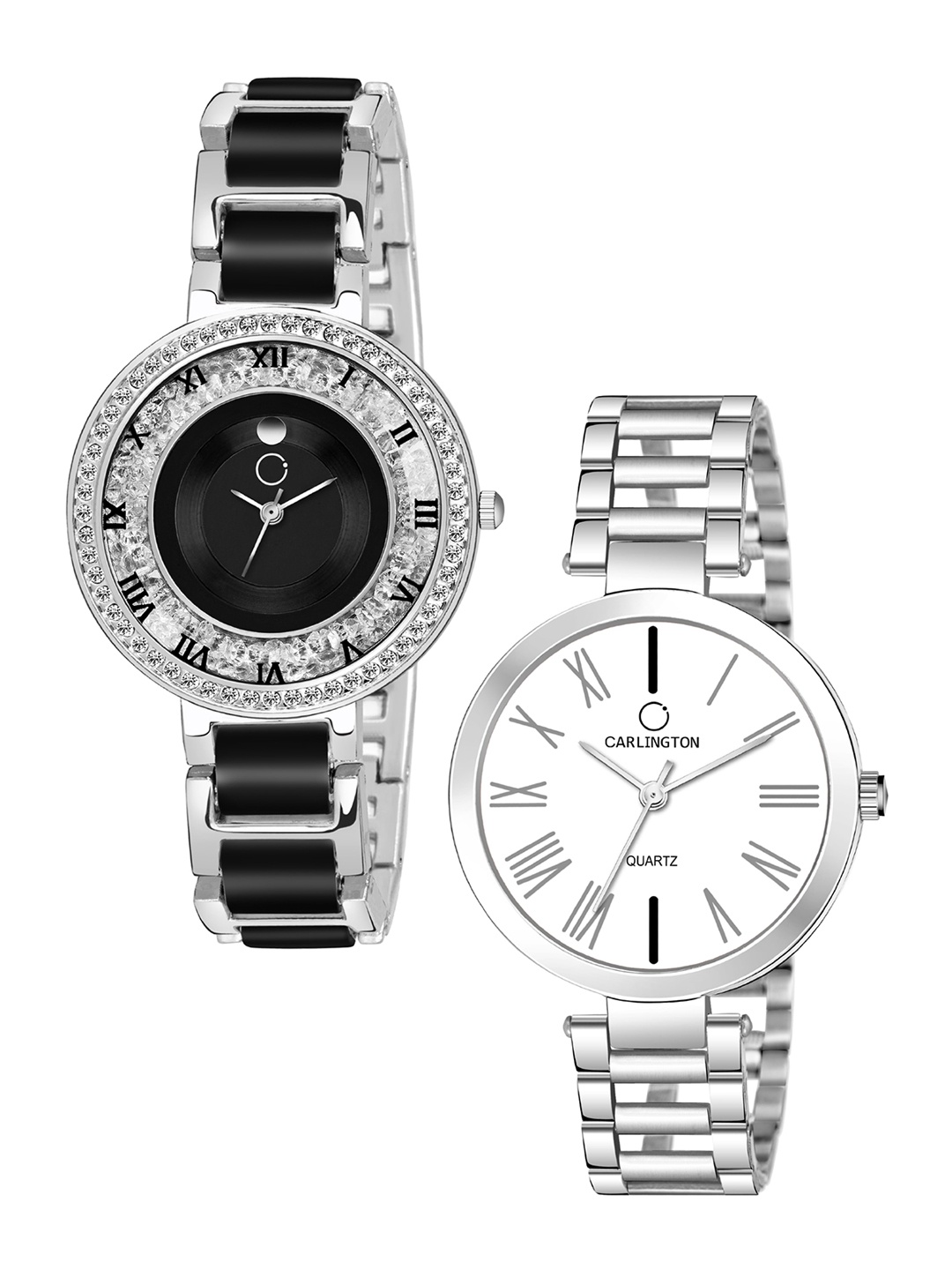 

CARLINGTON Unisex Set Of 2 Multicoloured Analogue Watches Mova SteelBlack & 112 Silver, Multi