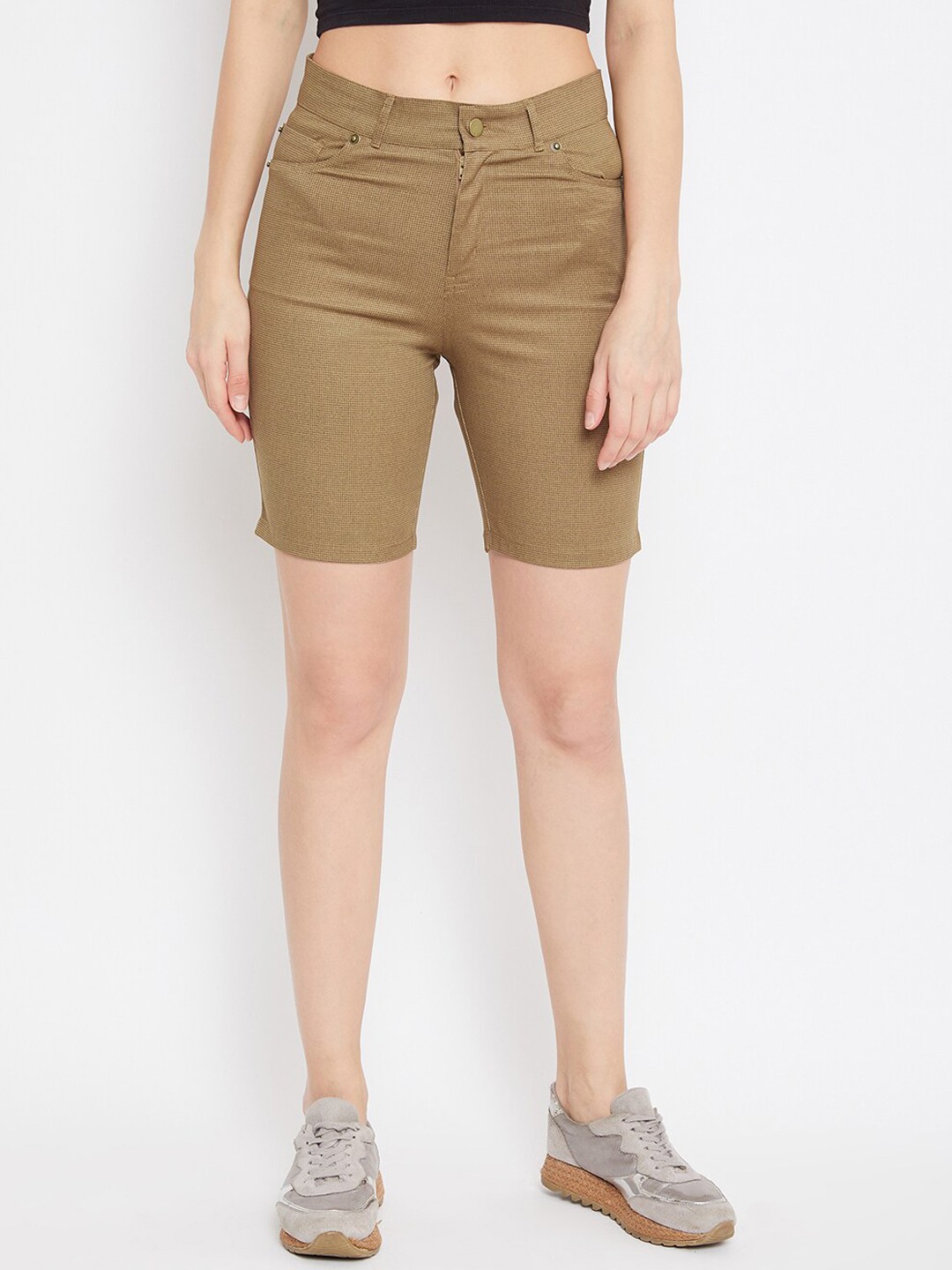 

Hypernation Women Brown Solid Slim Fit Regular Shorts