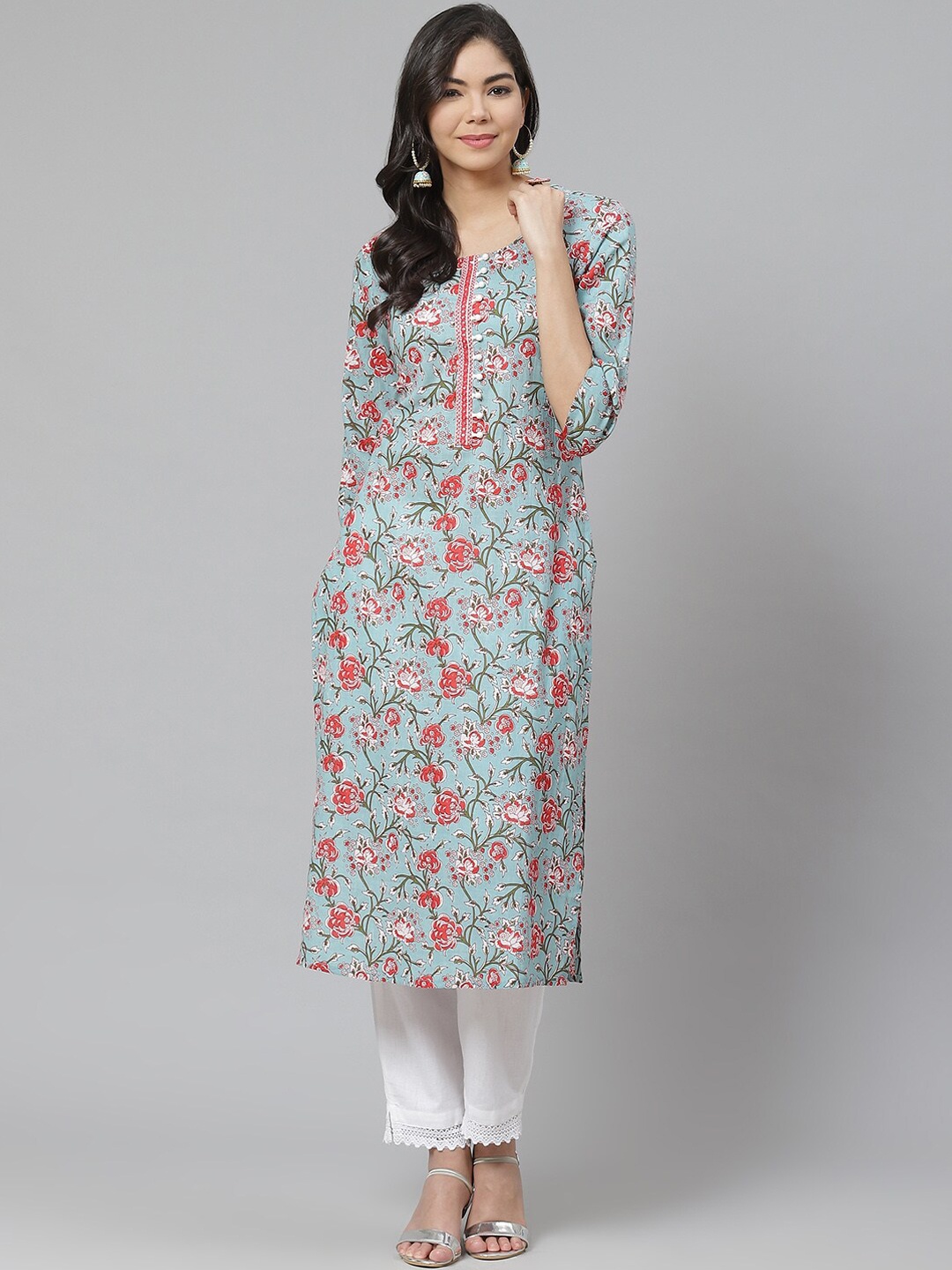 

PIROH Women Blue & Red Floral Printed Kurta