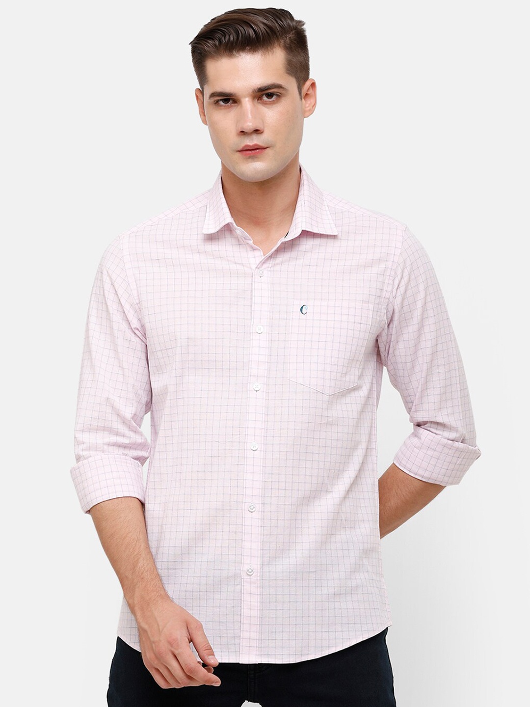 

CAVALLO by Linen Club Men Pink & Navy Blue Regular Fit Checked Casual Shirt
