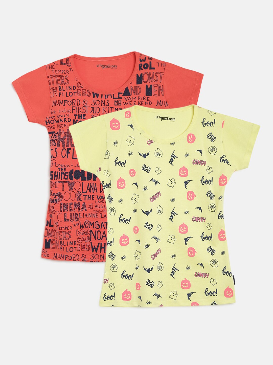 

Lil Tomatoes Pack of 2 Typography Printed Regular Top Comes with a Pen, Coral