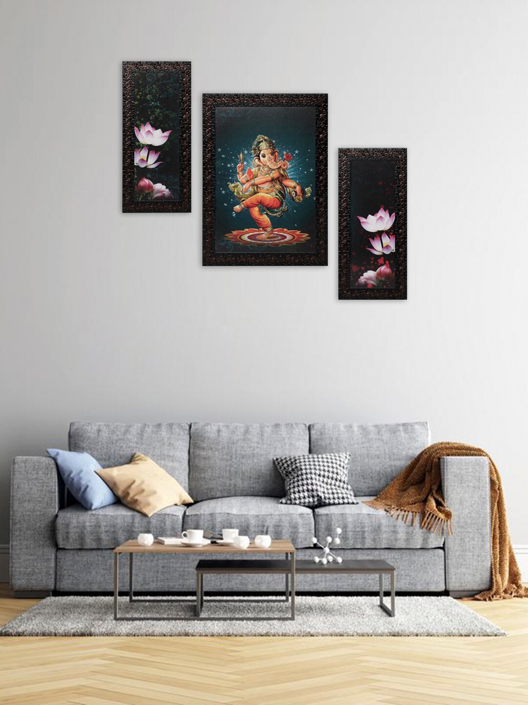 

Indianara Set of 3 Pink & Orange Digitally Printed Ganesha Wall Arts, Black
