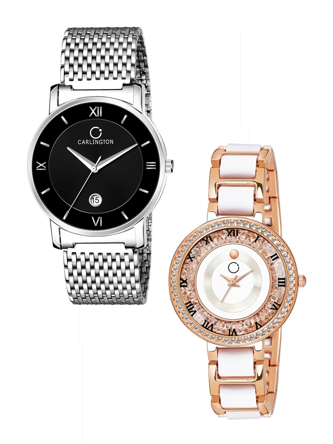 

CARLINGTON Unisex Set Of 2 Multicoloured Analogue Watches G02 Mesh & Mova RoseWhite, Multi