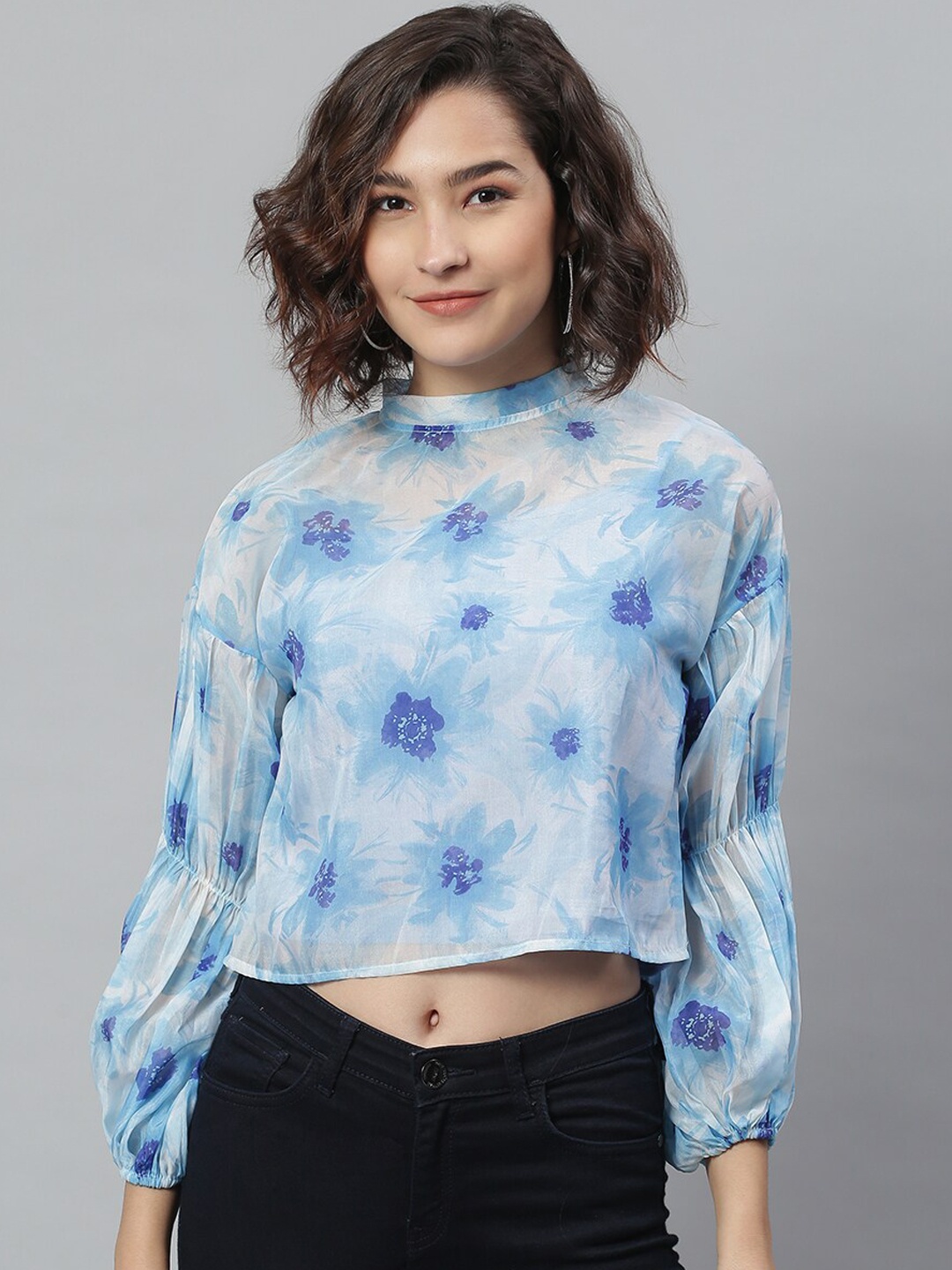 

KASSUALLY Blue Floral Regular Crop Top