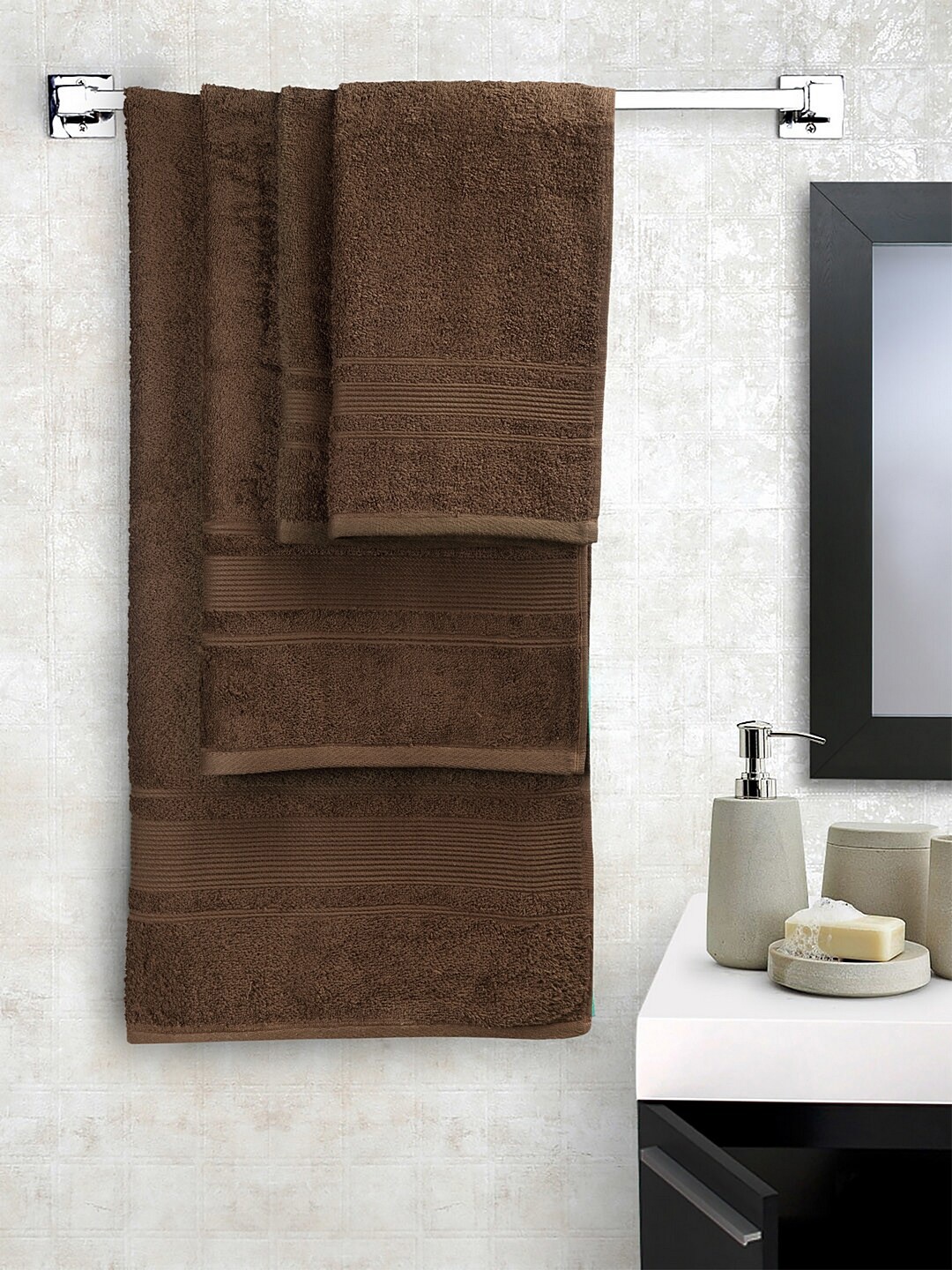HOSTA HOMES Brown 550 GSM Bath Towels Pack of 4