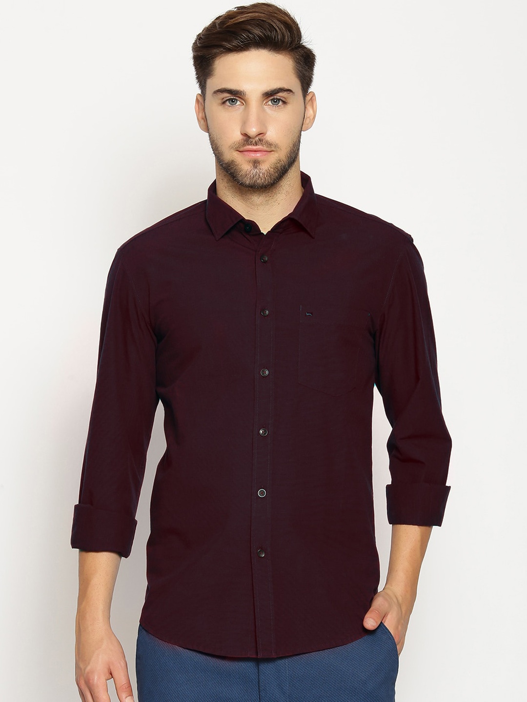 

Basics Men Maroon Slim Fit Solid Casual Shirt