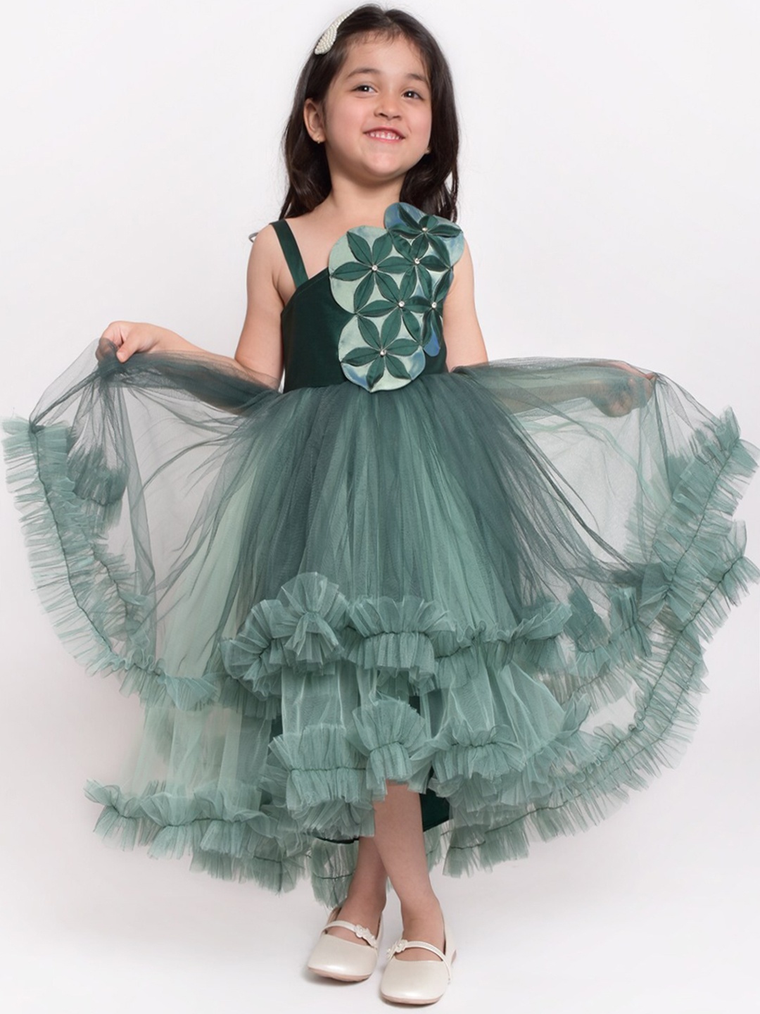 

Jelly Jones Girls Green Self Design Fit and Flare Dress