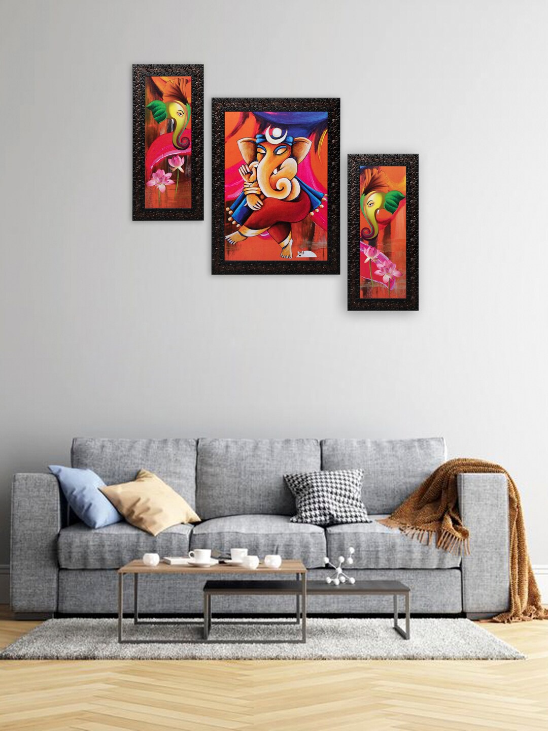 

Indianara Set of 3 Pink & Yellow Digitally Printed Ganesha Wall Art, Orange