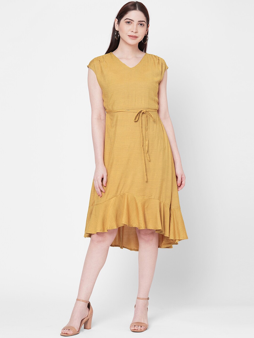 

109F Women Mustard Solid Fit and Flare Dress