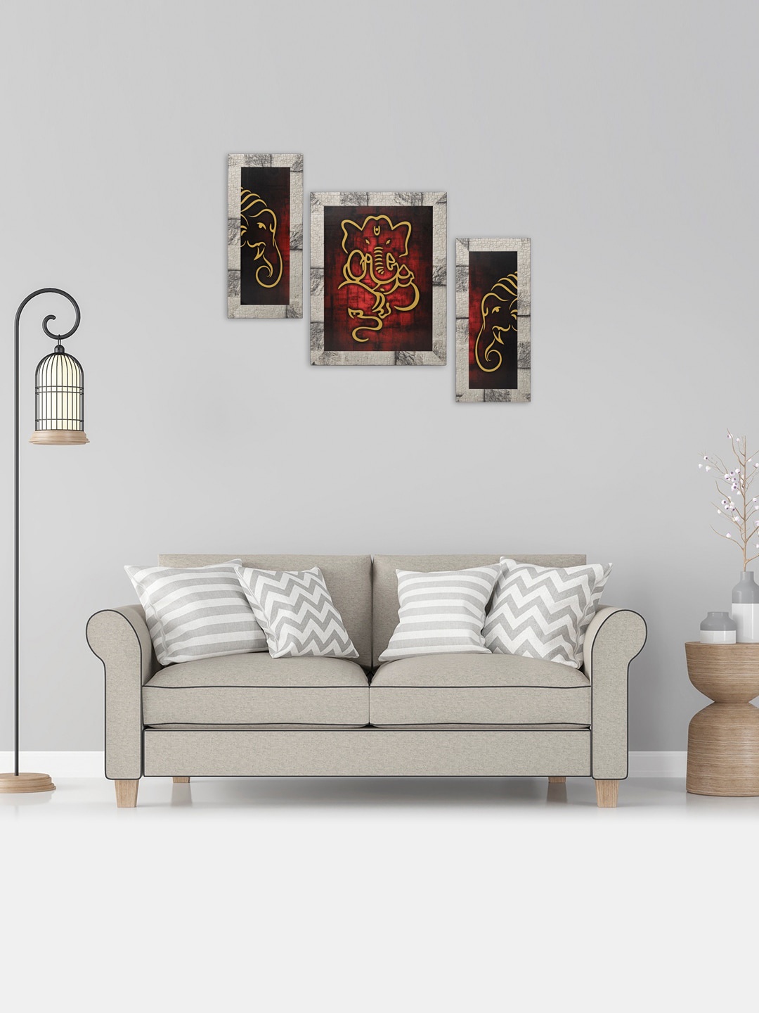 

Indianara Set Of 3 Digitally Printed Ganesha Framed Art Prints, Red